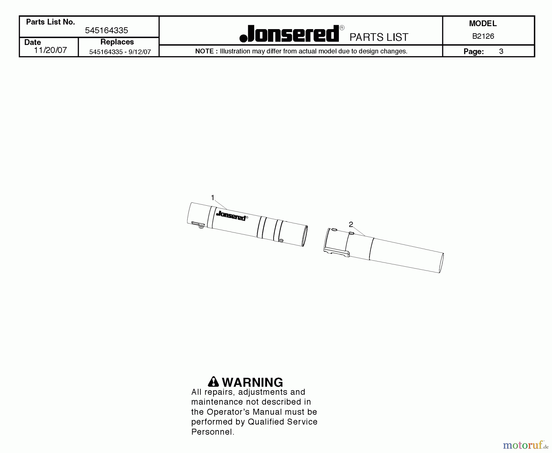  Jonsered Sonstiges B2126 - Jonsered Blower/Vacuum (2008-06) TUBE