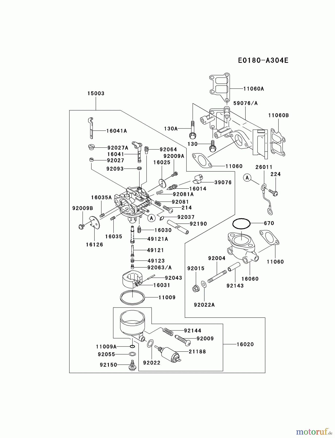  Kawasaki Motoren Motoren Vertikal FA210V - AS02 bis FH641V - DS24 FD501V-AS03 - Kawasaki FD501V 4-Stroke Engine CARBURETOR #1