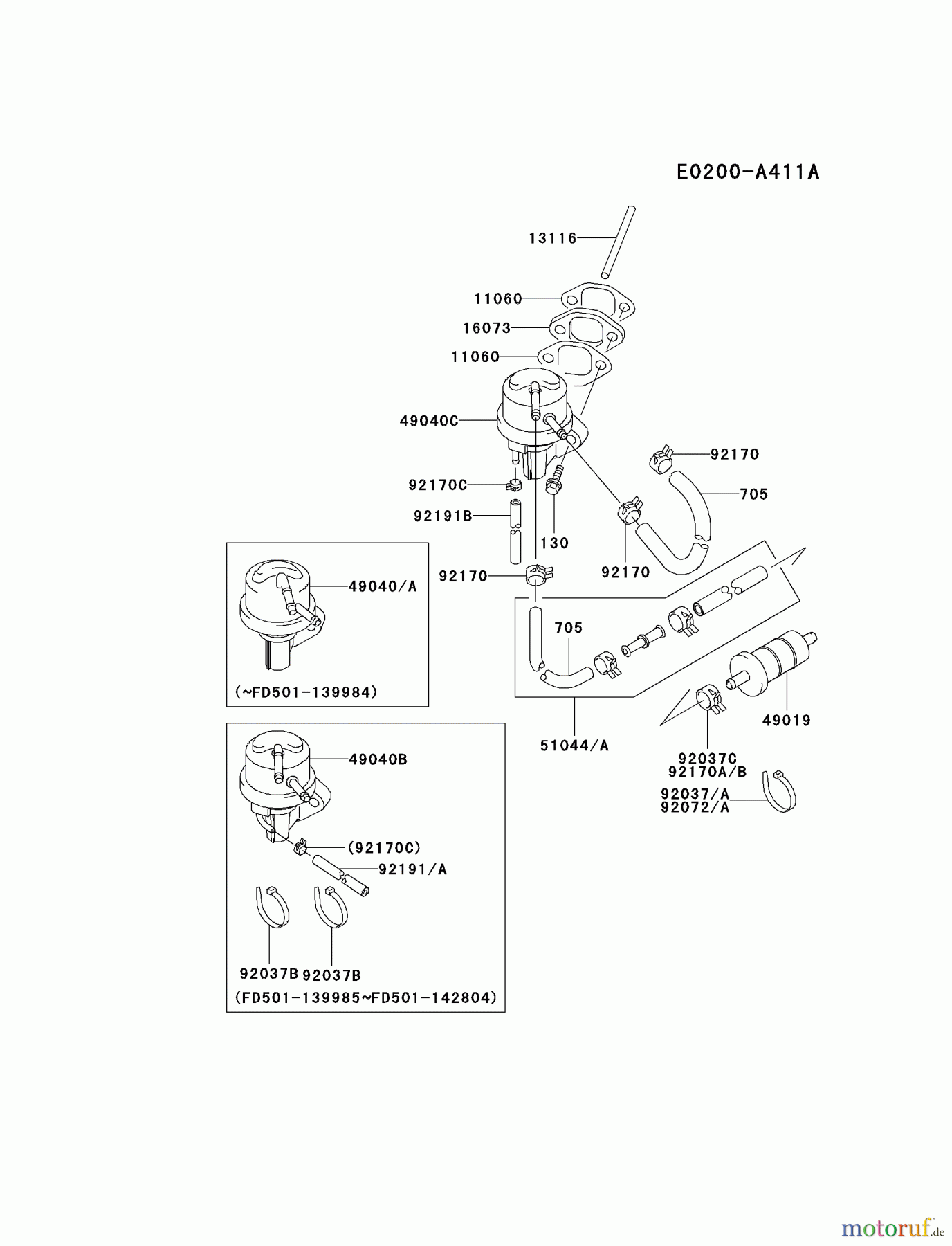  Kawasaki Motoren Motoren Vertikal FA210V - AS02 bis FH641V - DS24 FD501V-AS02 - Kawasaki FD501V 4-Stroke Engine FUEL-TANK/FUEL-VALVE