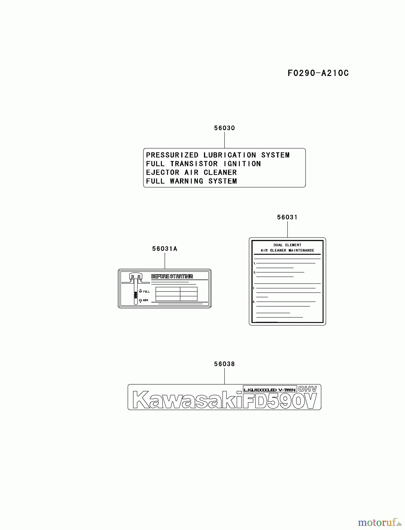  Kawasaki Motoren Motoren Vertikal FA210V - AS02 bis FH641V - DS24 FD590V-AS07 - Kawasaki FD590V 4-Stroke Engine LABEL