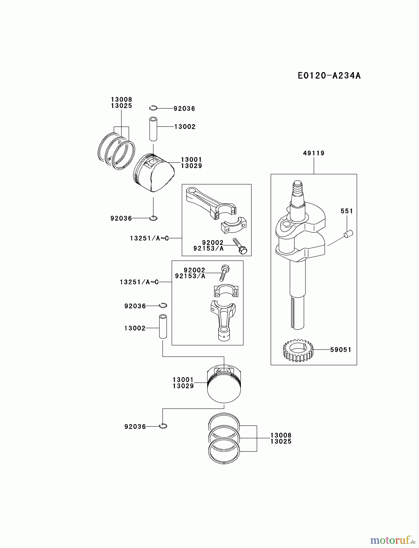  Kawasaki Motoren Motoren Vertikal FA210V - AS02 bis FH641V - DS24 FD590V-CS06 - Kawasaki FD590V 4-Stroke Engine PISTON/CRANKSHAFT