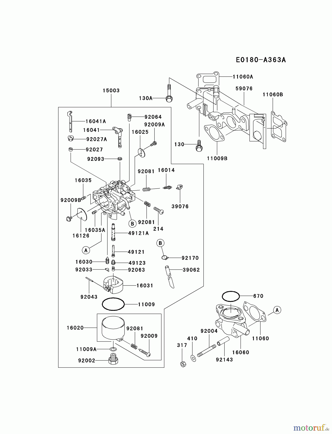  Kawasaki Motoren Motoren Vertikal FA210V - AS02 bis FH641V - DS24 FD611V-BS00 - Kawasaki FD611V 4-Stroke Engine CARBURETOR