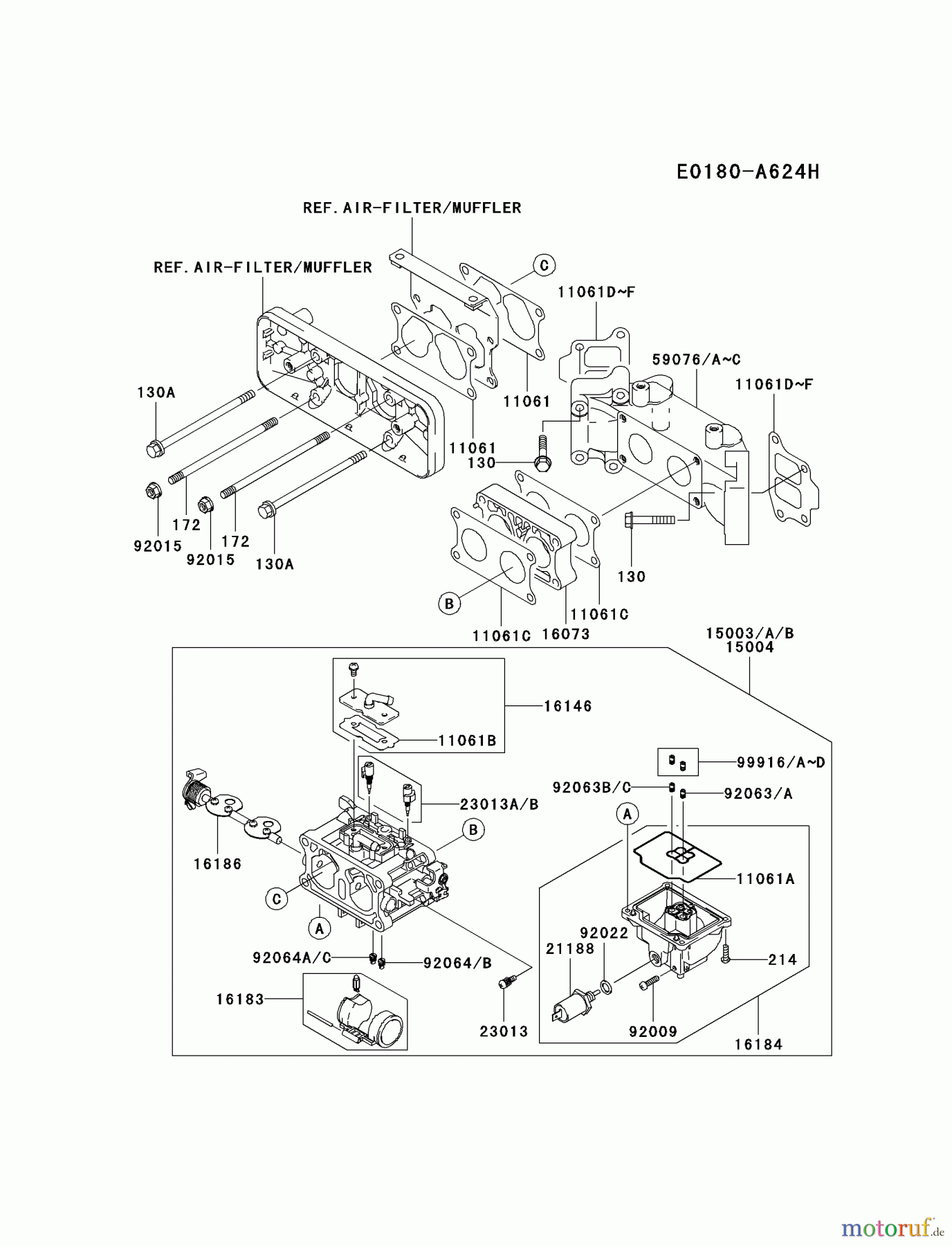  Kawasaki Motoren Motoren Vertikal FA210V - AS02 bis FH641V - DS24 FD731V-AS03 - Kawasaki FD731V 4-Stroke Engine CARBURETOR