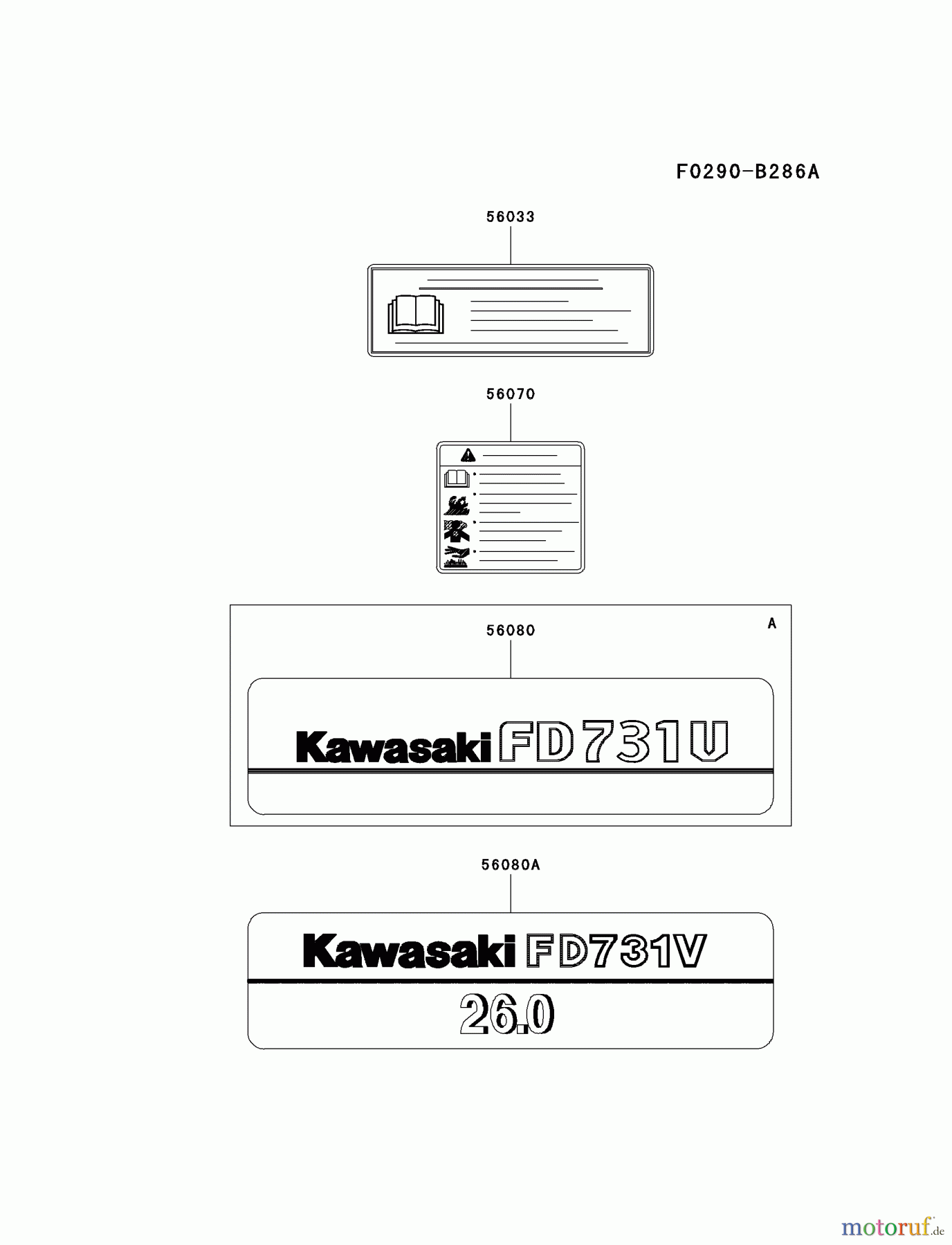  Kawasaki Motoren Motoren Vertikal FA210V - AS02 bis FH641V - DS24 FD731V-CS03 - Kawasaki FD731V 4-Stroke Engine LABEL