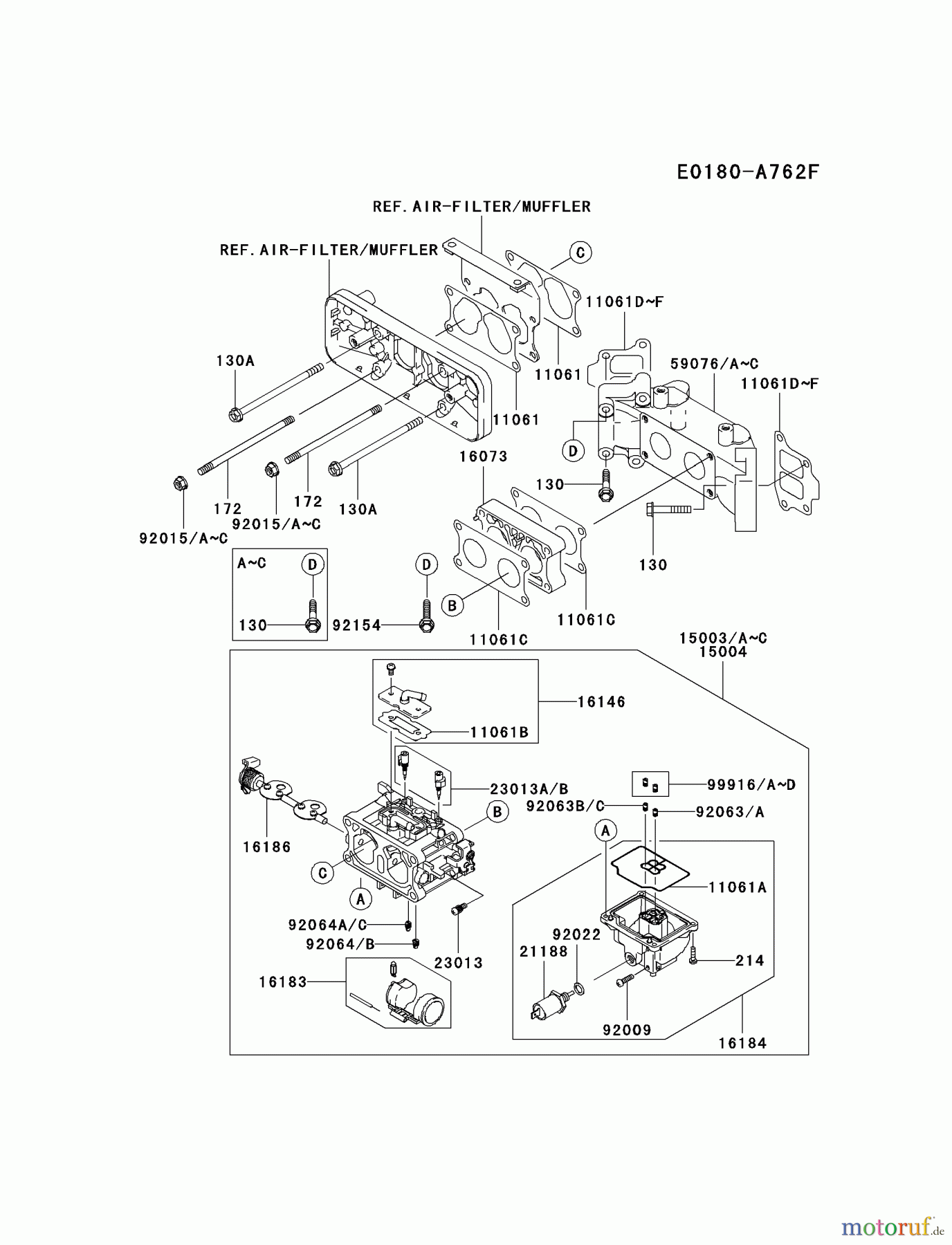  Kawasaki Motoren Motoren Vertikal FA210V - AS02 bis FH641V - DS24 FD731V-DS00 - Kawasaki FD731V 4-Stroke Engine CARBURETOR #1