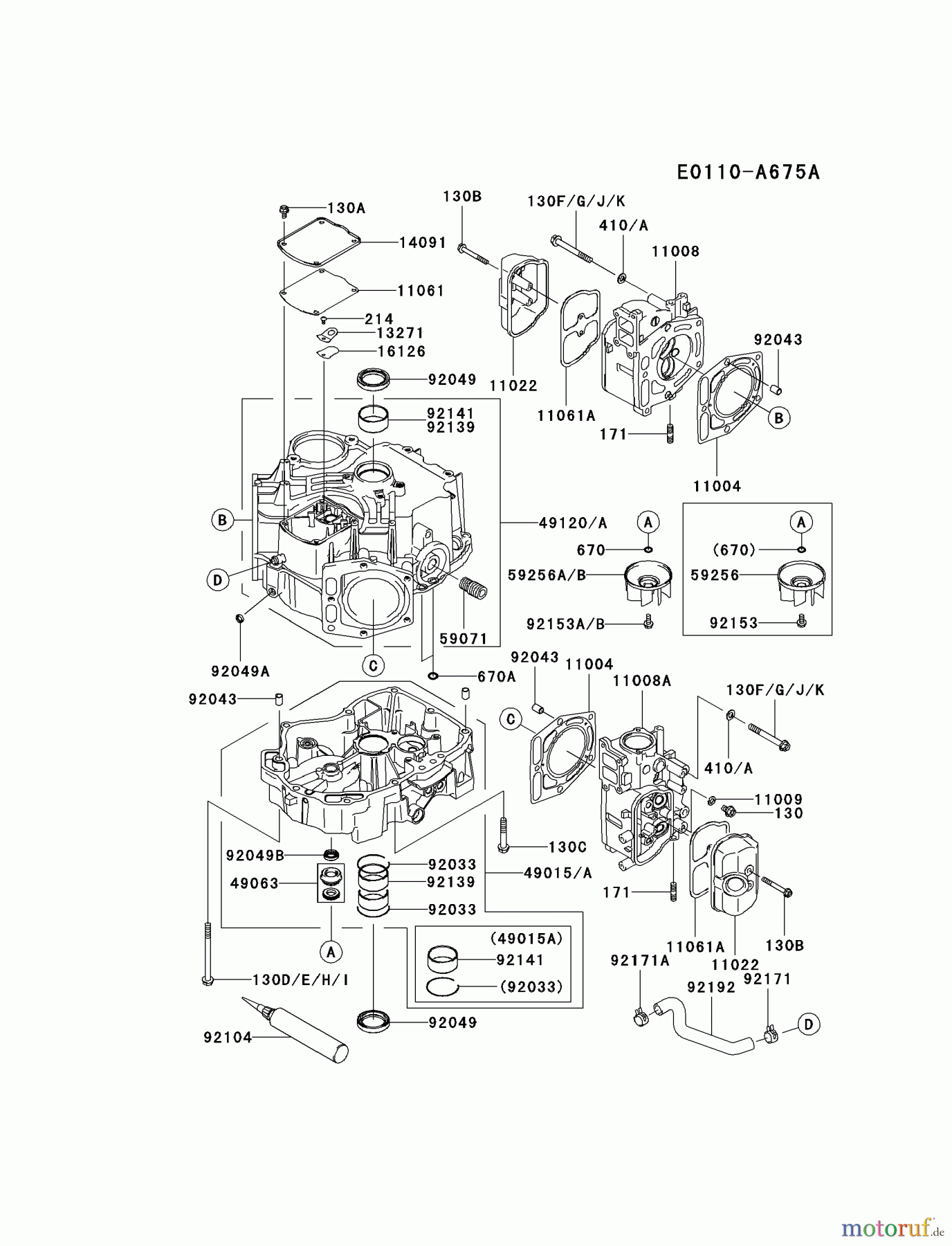  Kawasaki Motoren Motoren Vertikal FA210V - AS02 bis FH641V - DS24 FD731V-AS01 - Kawasaki FD731V 4-Stroke Engine CYLINDER/CRANKCASE #1