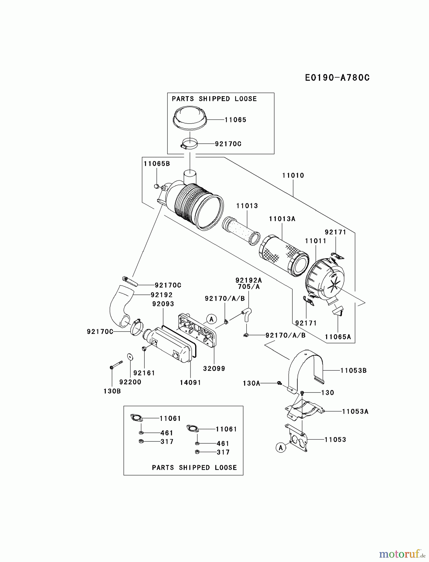  Kawasaki Motoren Motoren Vertikal FA210V - AS02 bis FH641V - DS24 FD731V-BS05 - Kawasaki FD731V 4-Stroke Engine AIR-FILTER/MUFFLER