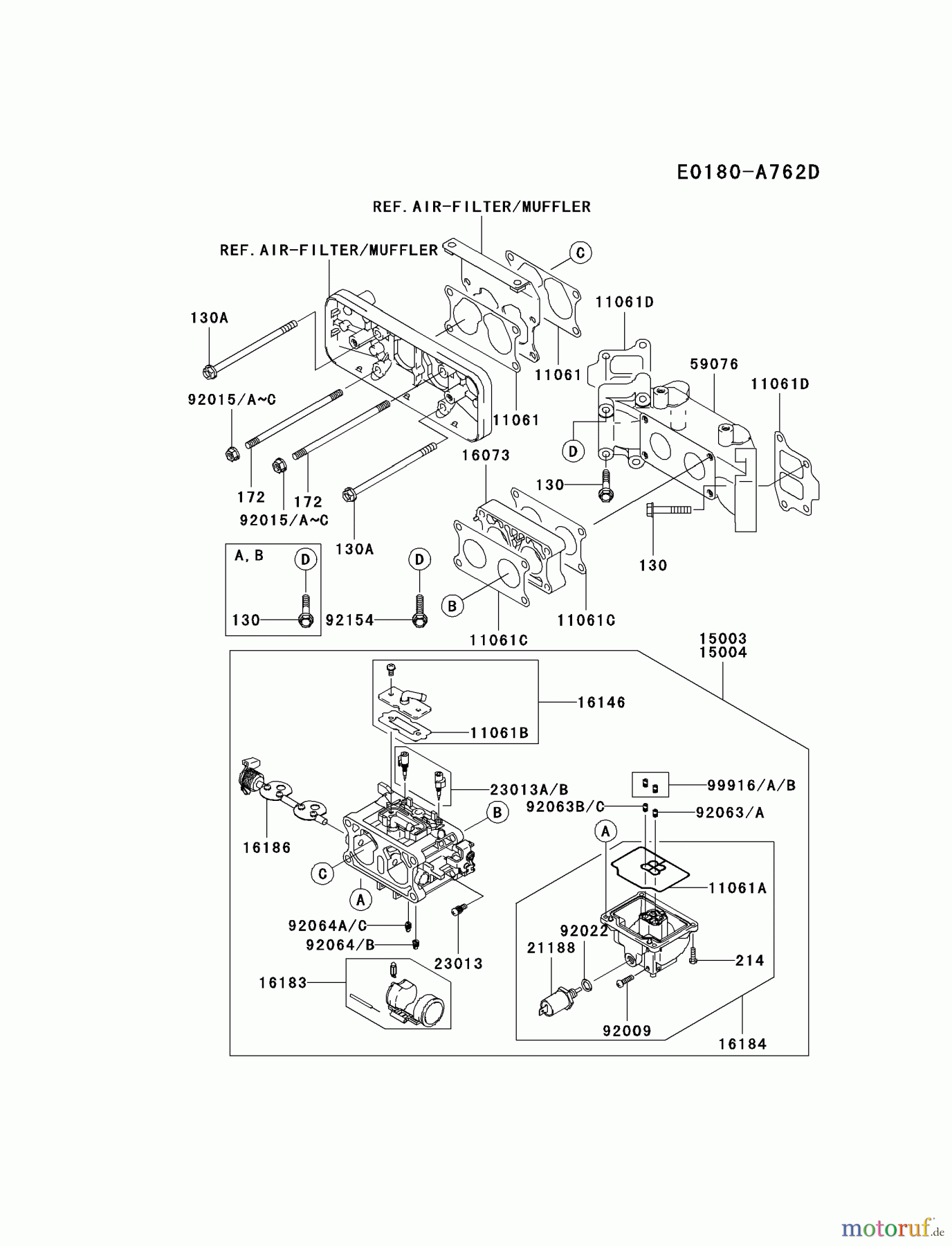  Kawasaki Motoren Motoren Vertikal FA210V - AS02 bis FH641V - DS24 FD731V-BS05 - Kawasaki FD731V 4-Stroke Engine CARBURETOR