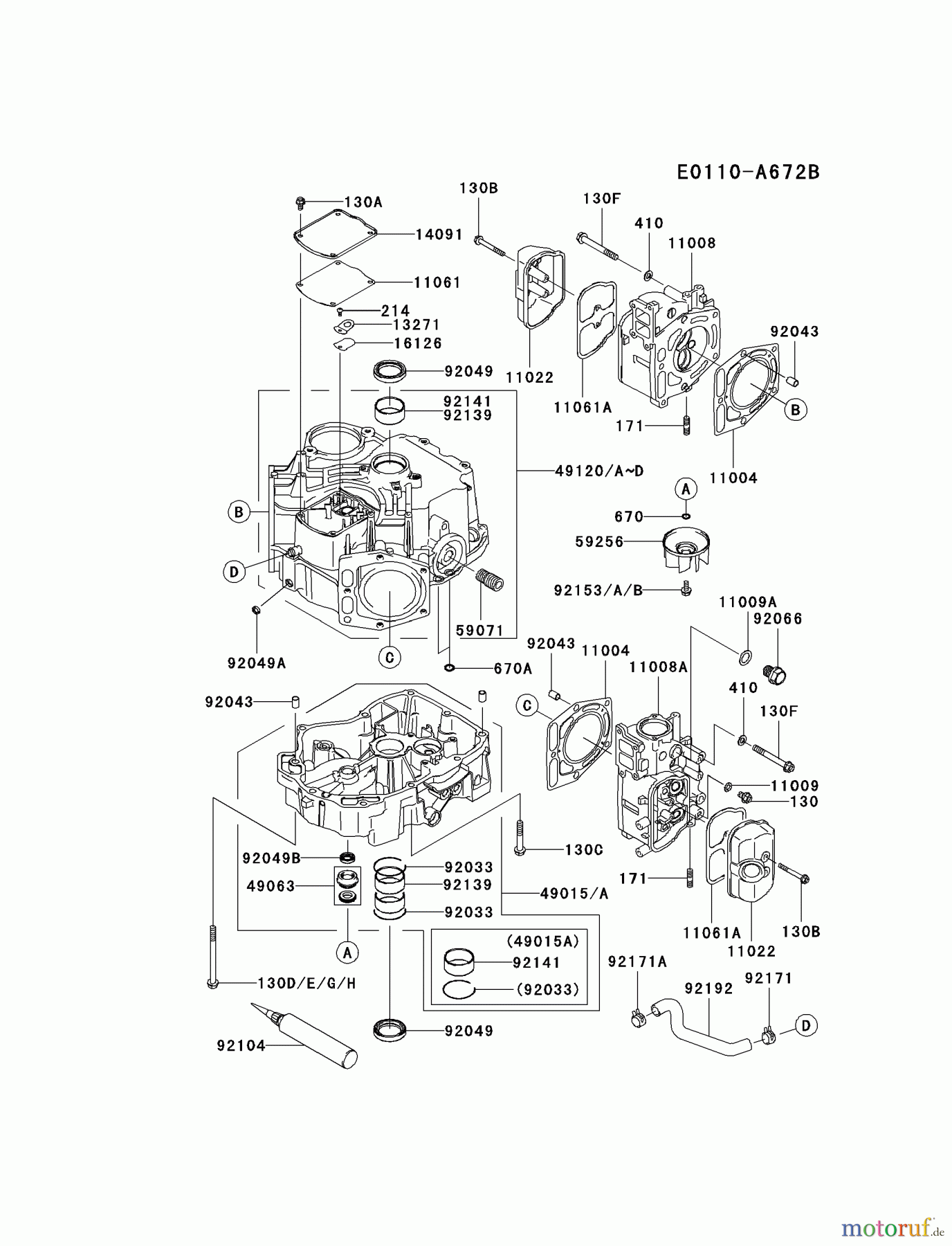  Kawasaki Motoren Motoren Vertikal FA210V - AS02 bis FH641V - DS24 FD731V-BS05 - Kawasaki FD731V 4-Stroke Engine CYLINDER/CRANKCASE #1