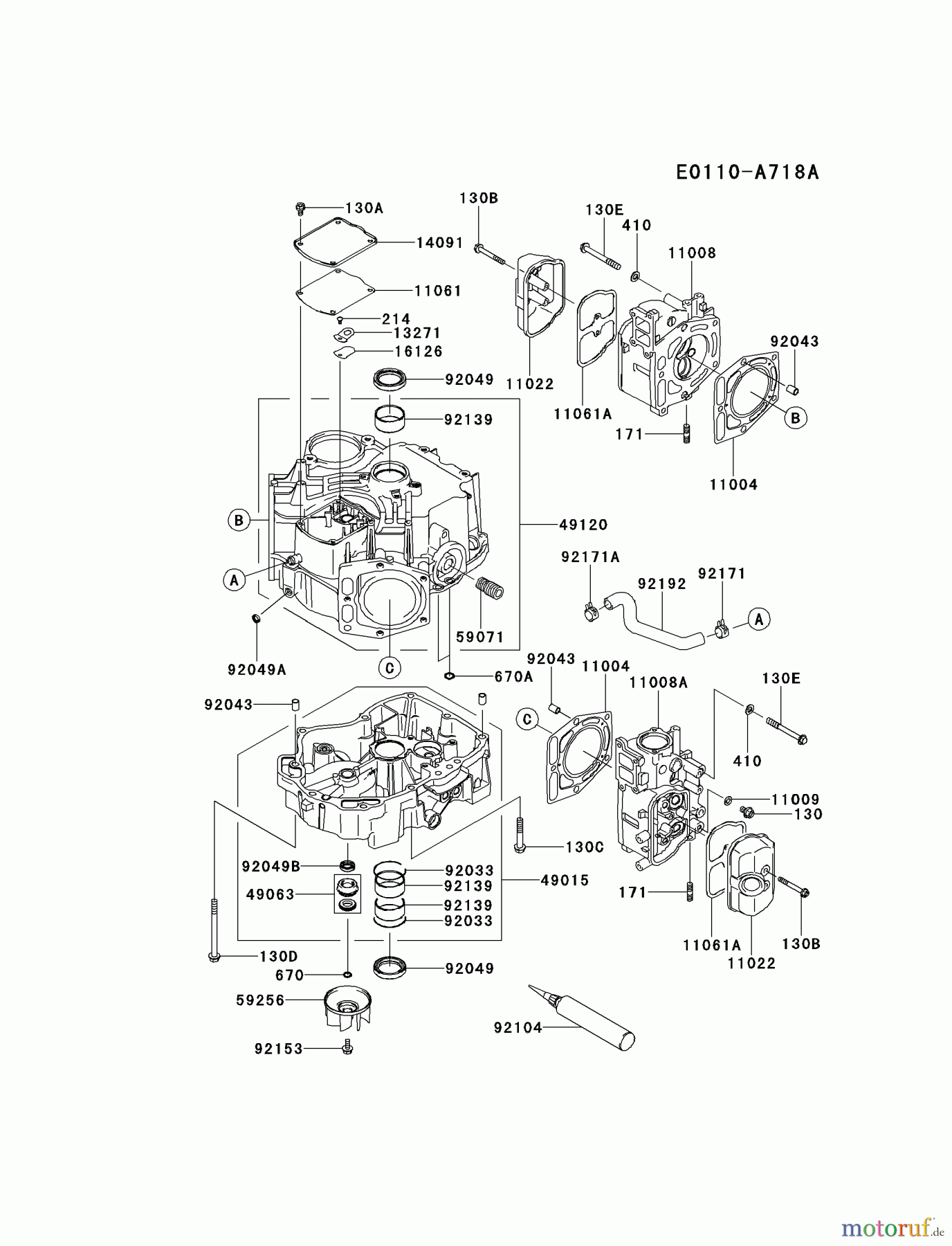  Kawasaki Motoren Motoren Vertikal FA210V - AS02 bis FH641V - DS24 FD731V-HS00 - Kawasaki FD731V 4-Stroke Engine CYLINDER/CRANKCASE