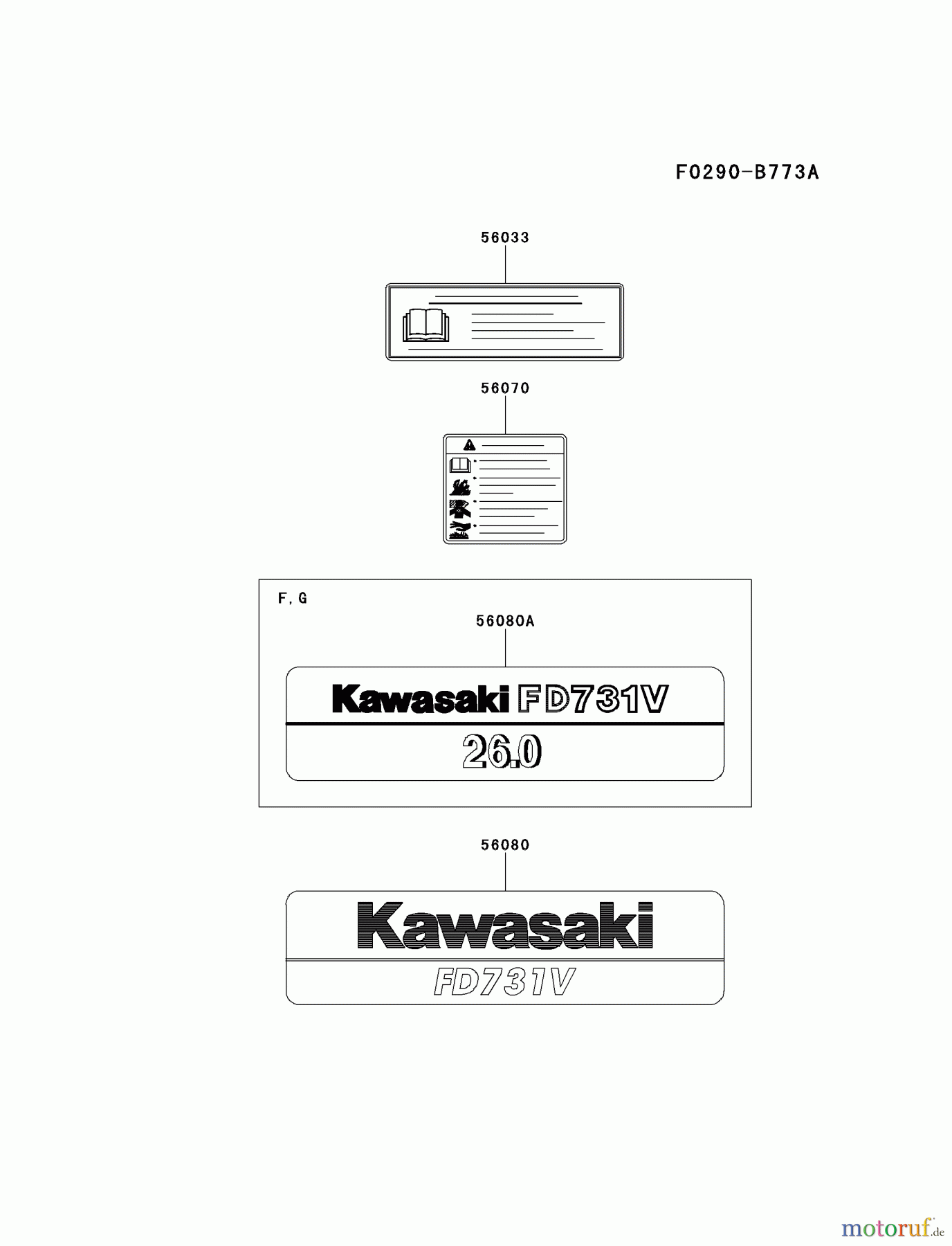  Kawasaki Motoren Motoren Vertikal FA210V - AS02 bis FH641V - DS24 FD731V-GS00 - Kawasaki FD731V 4-Stroke Engine LABEL