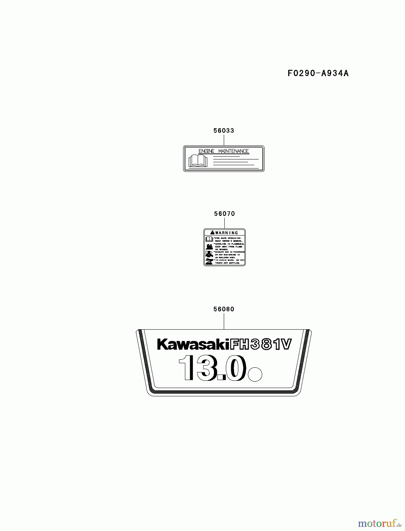  Kawasaki Motoren Motoren Vertikal FA210V - AS02 bis FH641V - DS24 FH381V-AW00 - Kawasaki FH381V 4-Stroke Engine LABEL