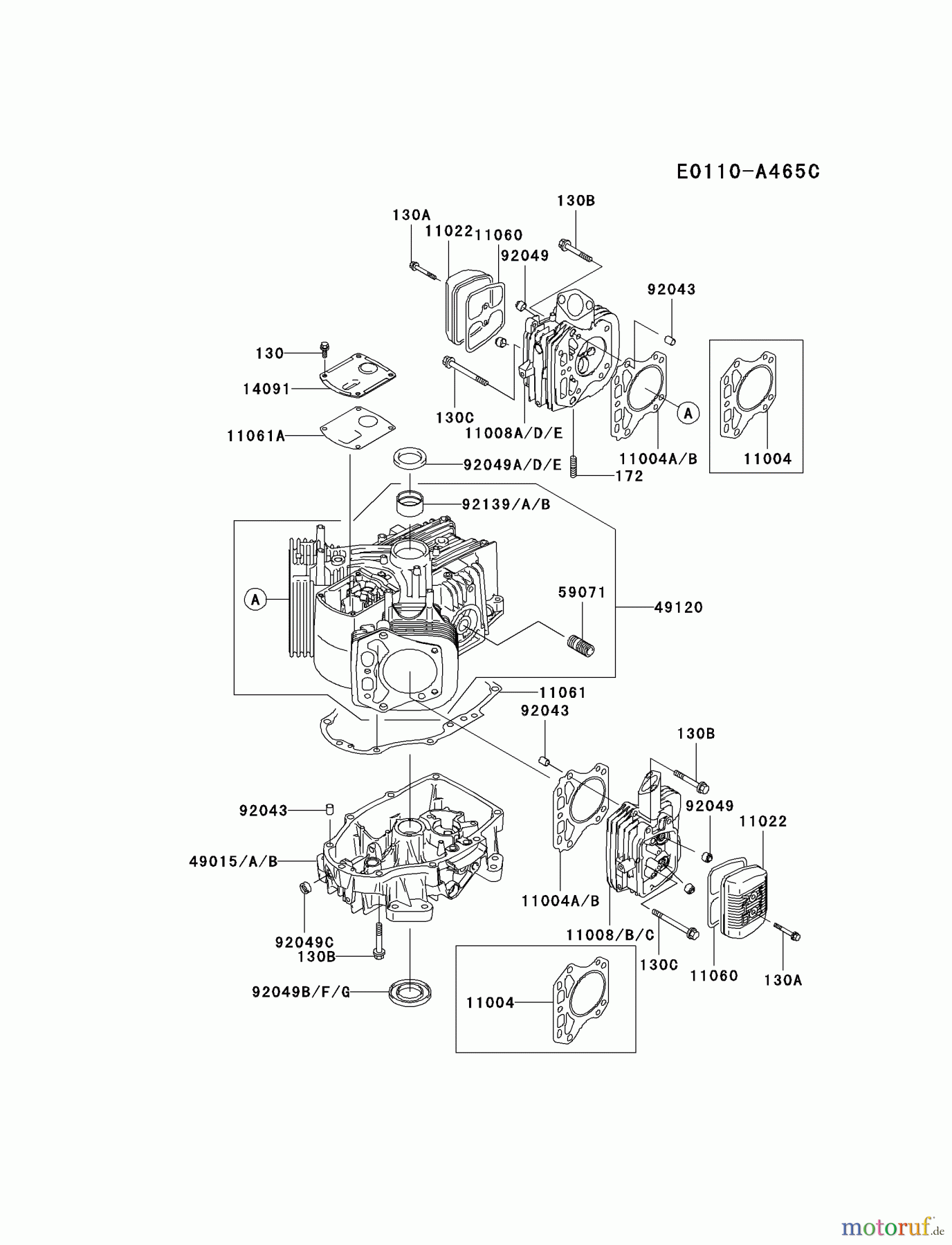  Kawasaki Motoren Motoren Vertikal FA210V - AS02 bis FH641V - DS24 FH381V-AS10 - Kawasaki FH381V 4-Stroke Engine CYLINDER/CRANKCASE