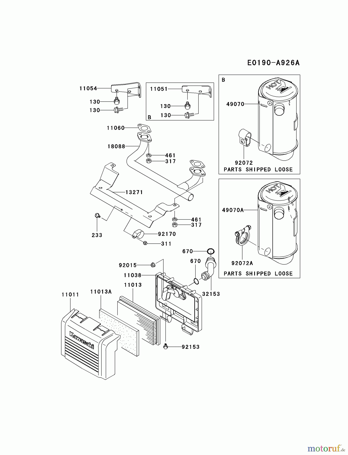  Kawasaki Motoren Motoren Vertikal FA210V - AS02 bis FH641V - DS24 FH381V-CS08 - Kawasaki FH381V 4-Stroke Engine AIR-FILTER/MUFFLER