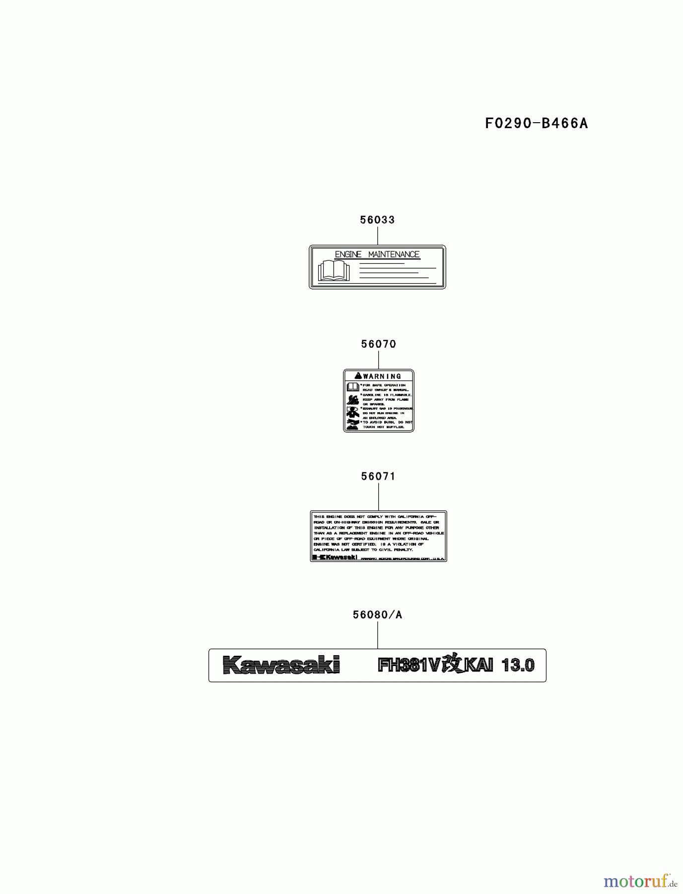  Kawasaki Motoren Motoren Vertikal FA210V - AS02 bis FH641V - DS24 FH381V-CS28 - Kawasaki FH381V 4-Stroke Engine LABEL