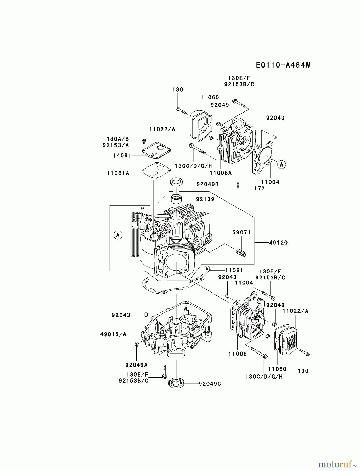  Kawasaki Motoren Motoren Vertikal FA210V - AS02 bis FH641V - DS24 FH381V-CS03 - Kawasaki FH381V 4-Stroke Engine CYLINDER/CRANKCASE