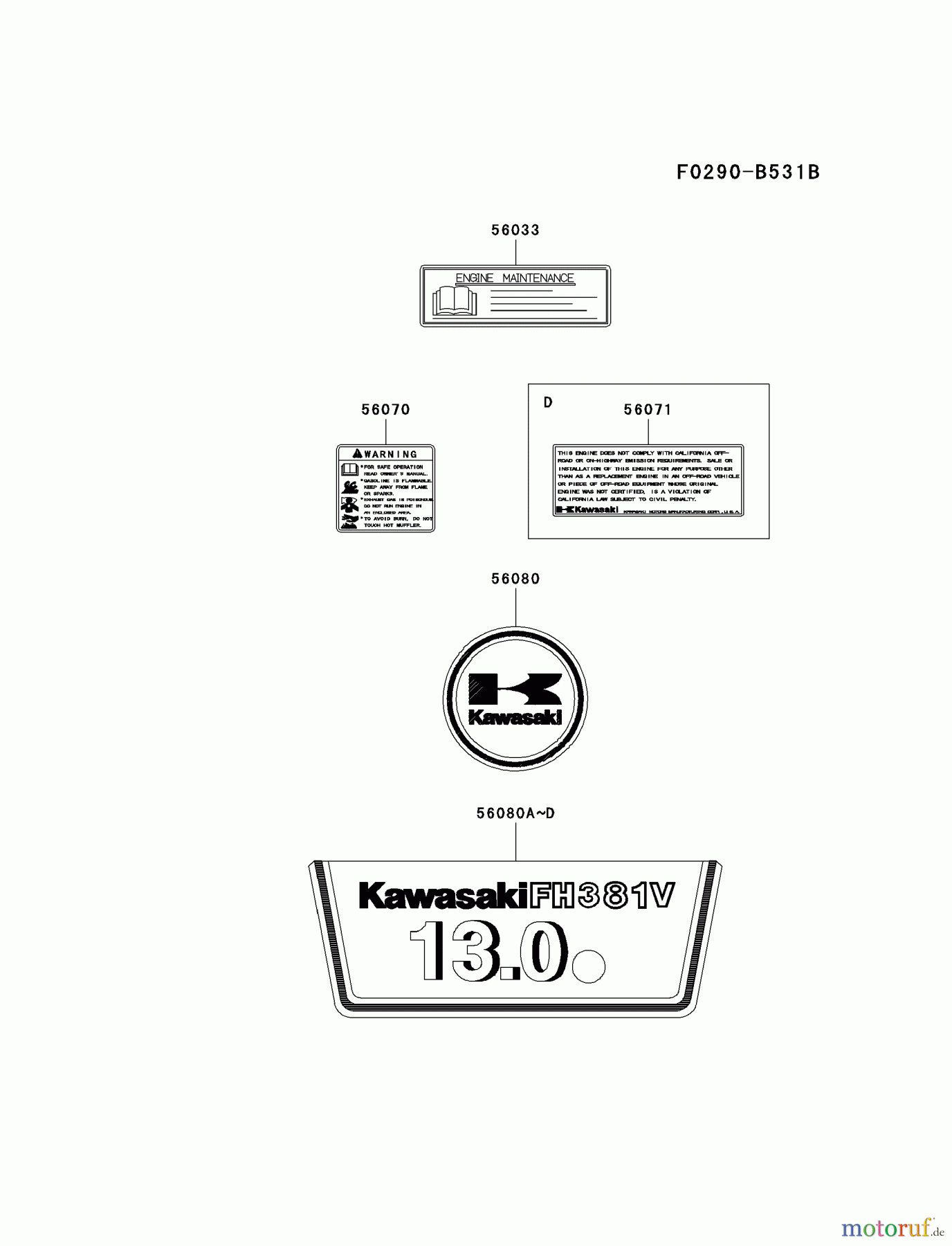  Kawasaki Motoren Motoren Vertikal FA210V - AS02 bis FH641V - DS24 FH381V-BS06 - Kawasaki FH381V 4-Stroke Engine LABEL