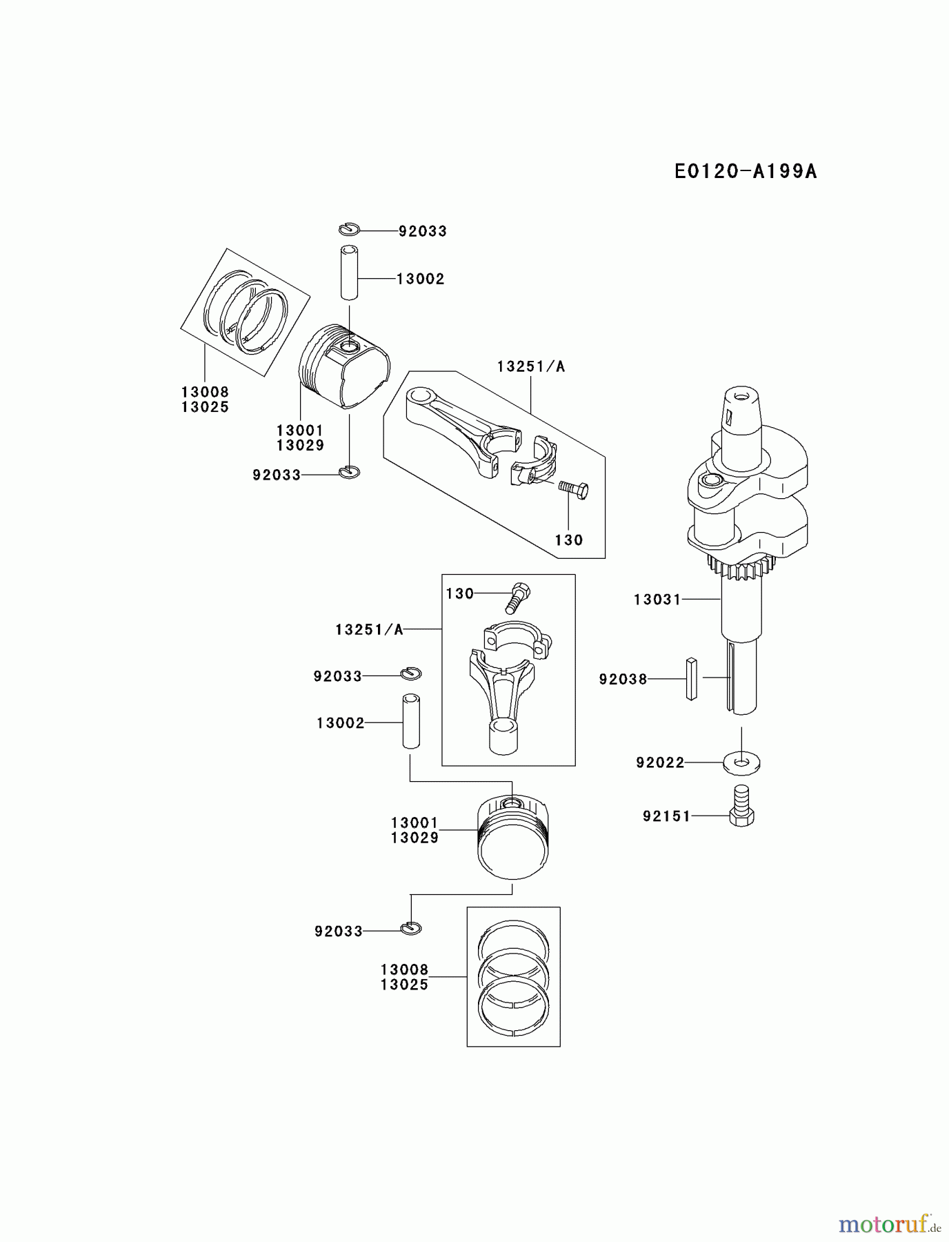  Kawasaki Motoren Motoren Vertikal FA210V - AS02 bis FH641V - DS24 FH381V-AS02 - Kawasaki FH381V 4-Stroke Engine PISTON/CRANKSHAFT