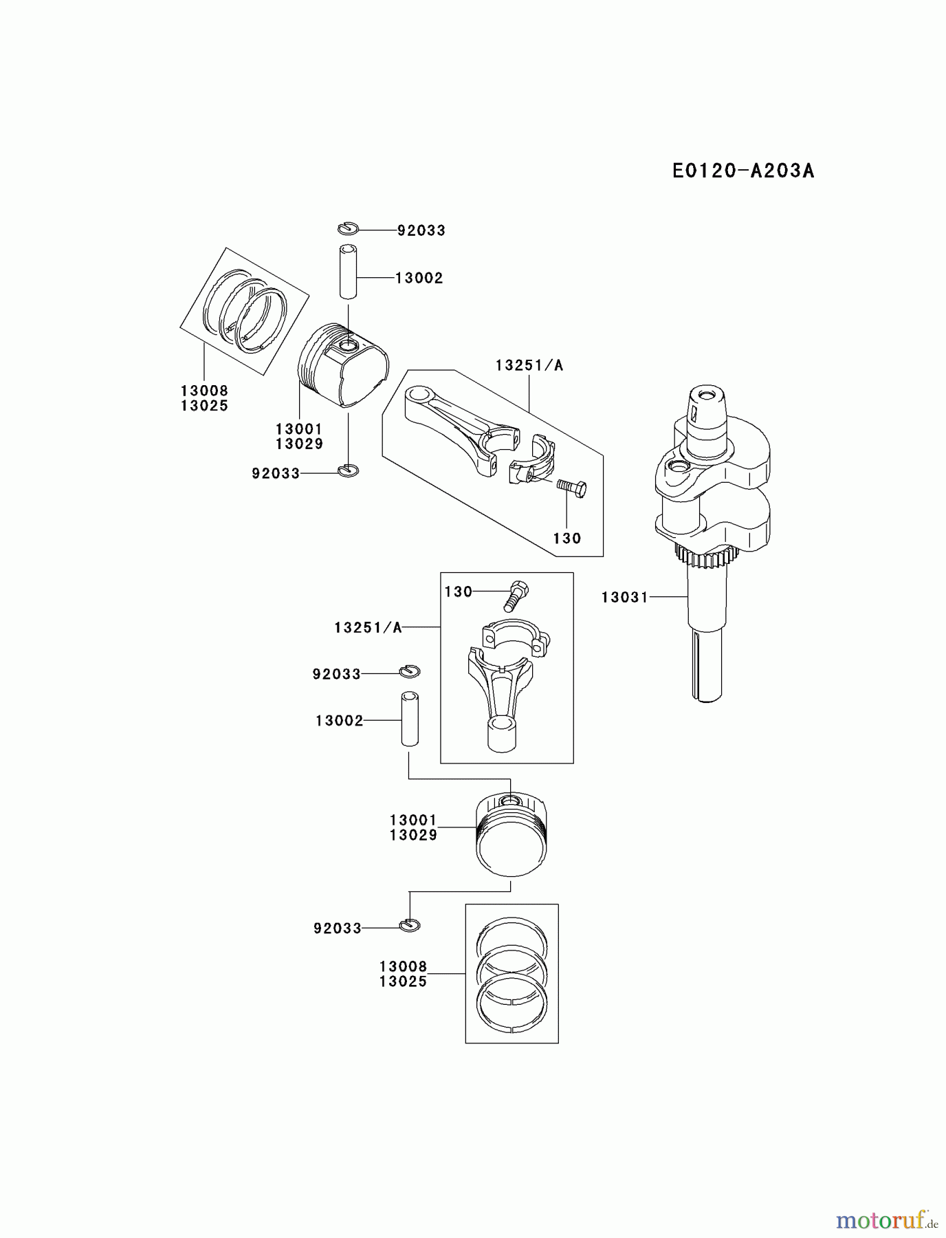  Kawasaki Motoren Motoren Vertikal FA210V - AS02 bis FH641V - DS24 FH381V-AS07 - Kawasaki FH381V 4-Stroke Engine PISTON/CRANKSHAFT