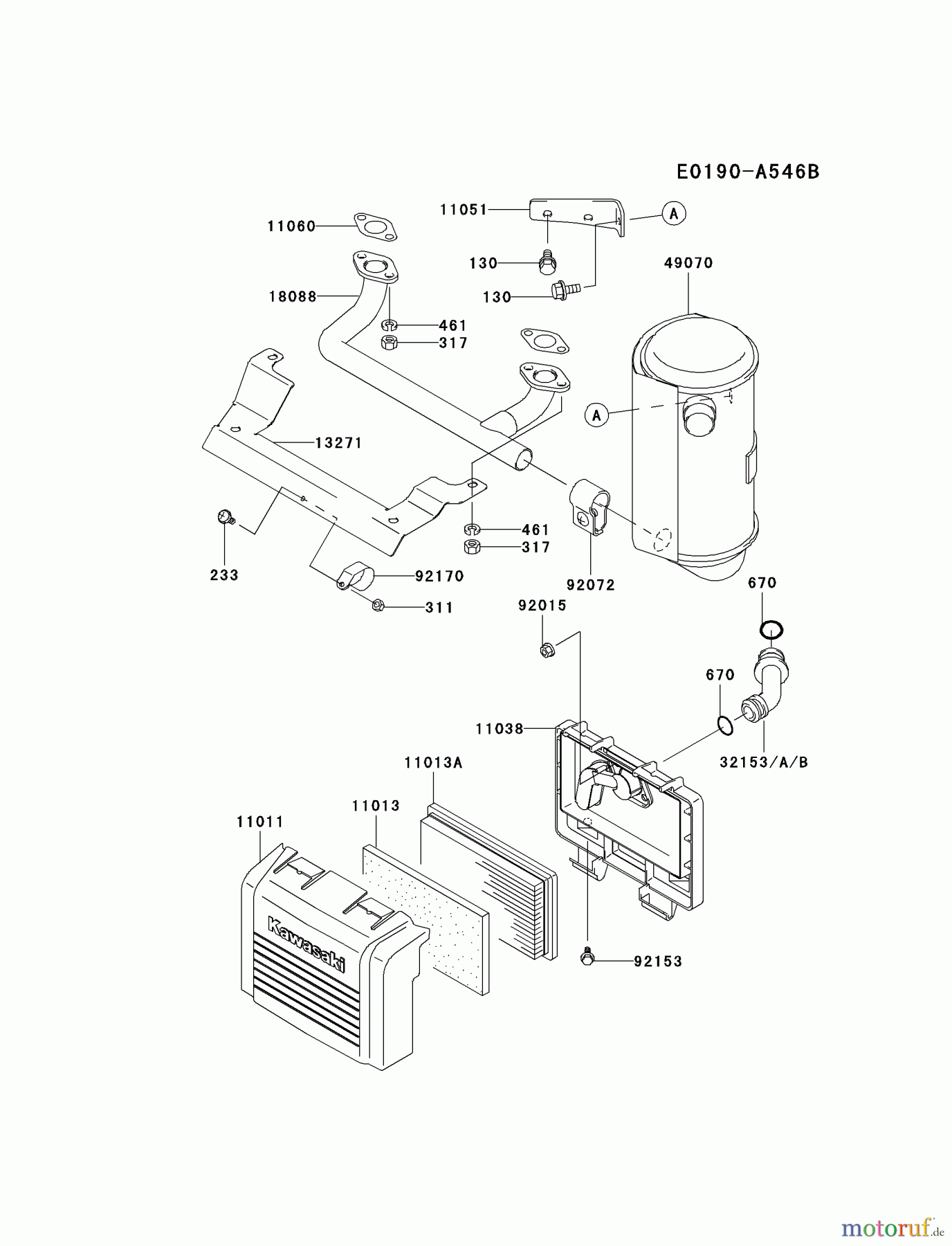  Kawasaki Motoren Motoren Vertikal FA210V - AS02 bis FH641V - DS24 FH381V-AS04 - Kawasaki FH381V 4-Stroke Engine AIR-FILTER/MUFFLER