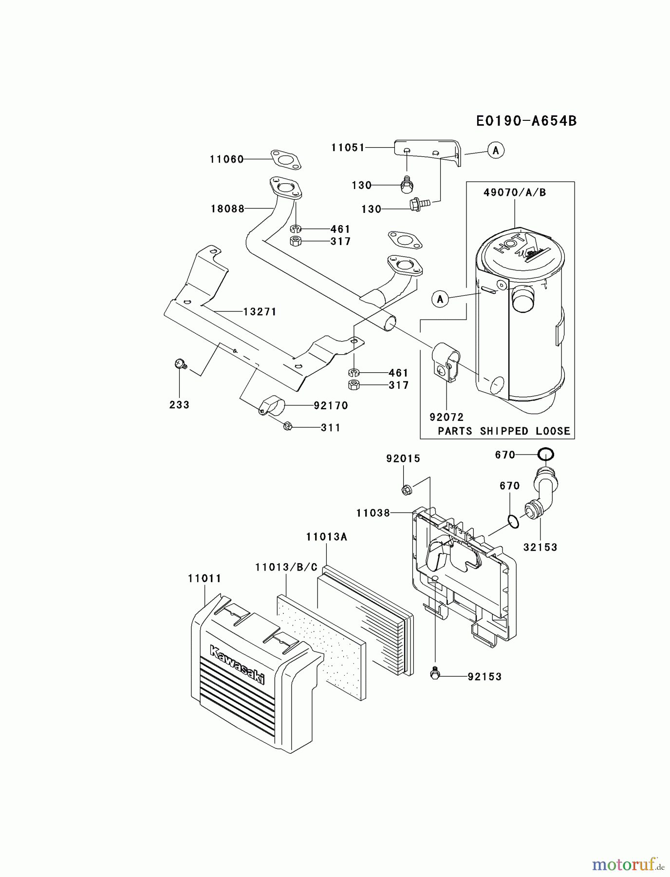  Kawasaki Motoren Motoren Vertikal FA210V - AS02 bis FH641V - DS24 FH430V-AS14 - Kawasaki FH430V 4-Stroke Engine AIR-FILTER/MUFFLER