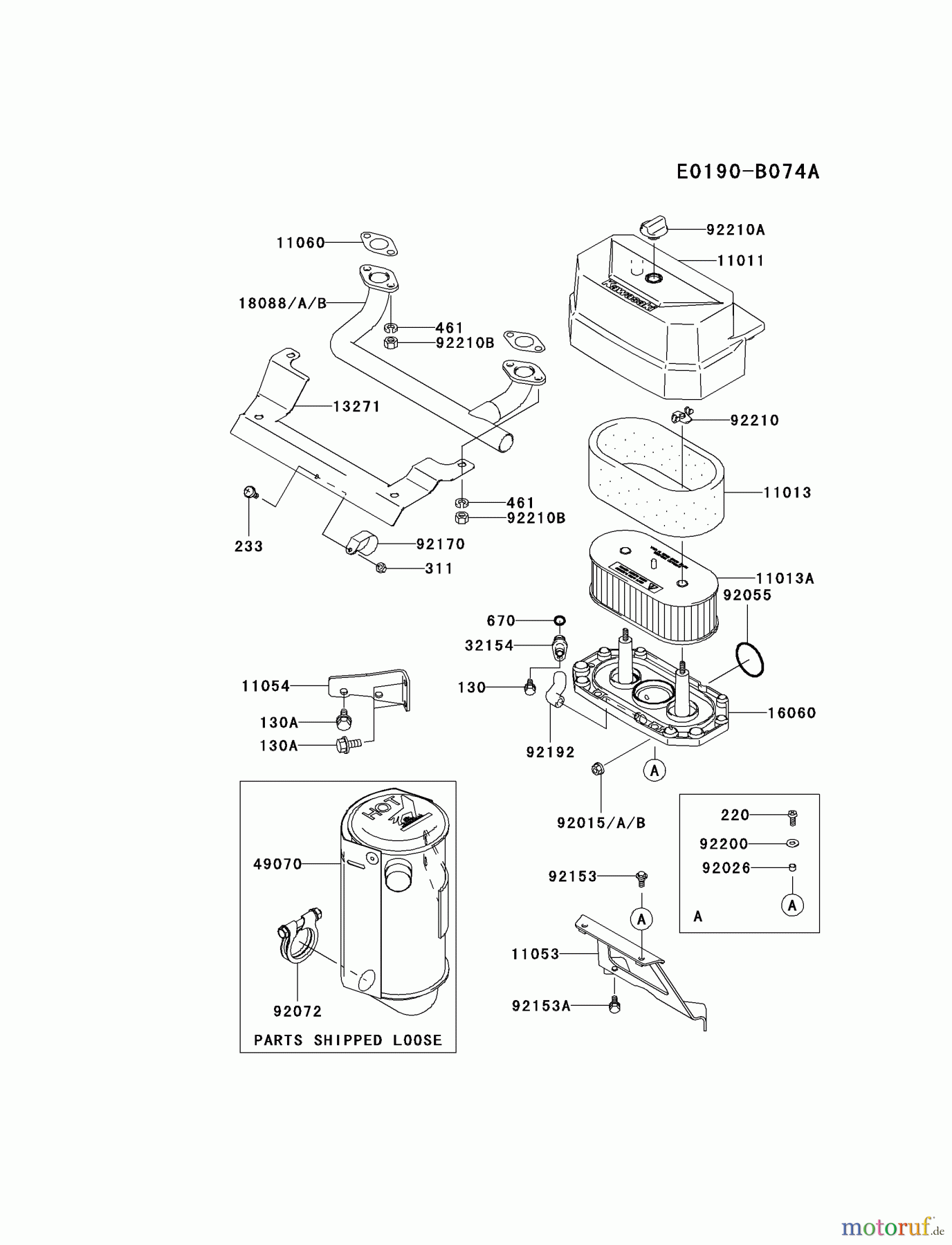  Kawasaki Motoren Motoren Vertikal FA210V - AS02 bis FH641V - DS24 FH430V-AS35 - Kawasaki FH430V 4-Stroke Engine AIR-FILTER/MUFFLER