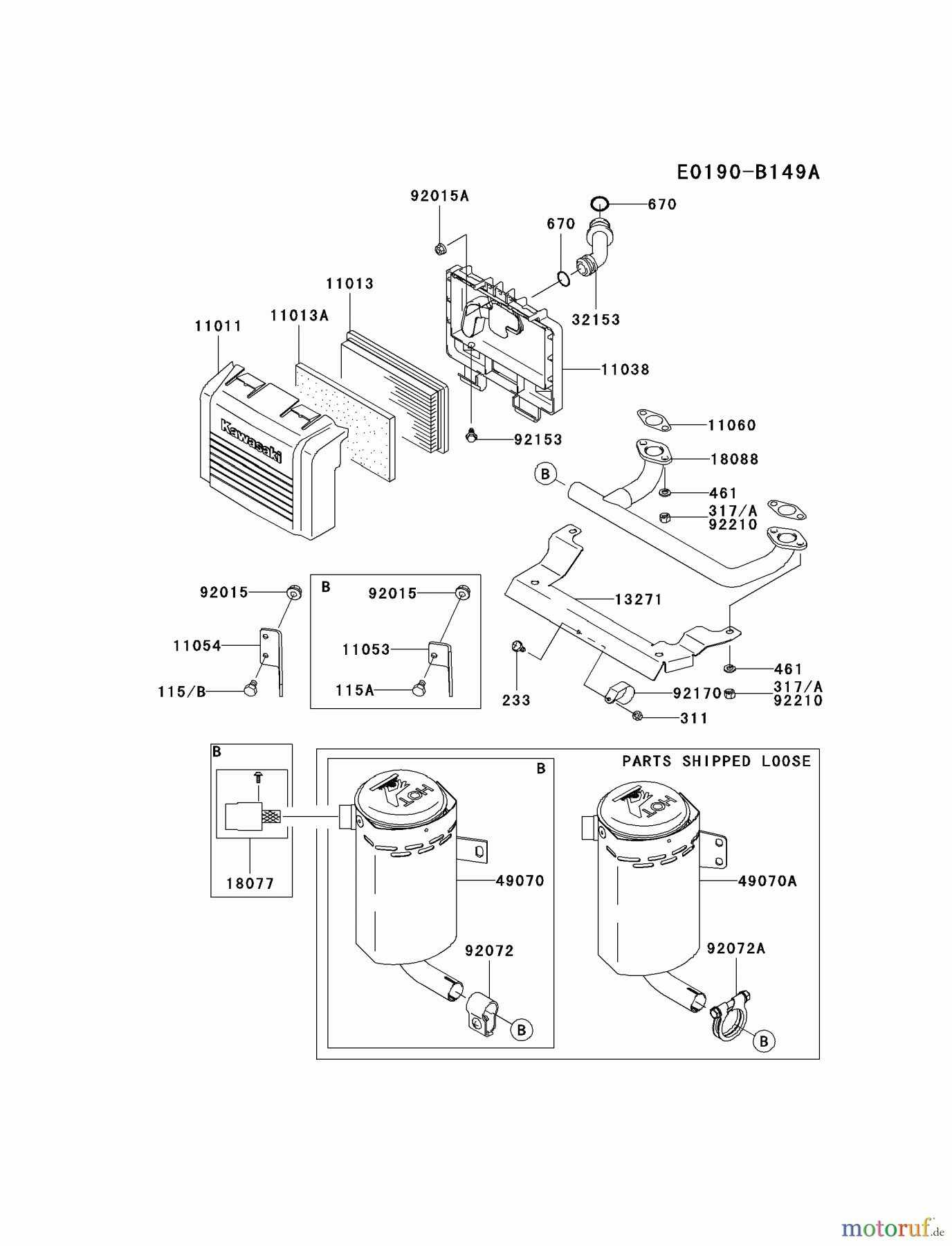  Kawasaki Motoren Motoren Vertikal FA210V - AS02 bis FH641V - DS24 FH430V-BS05 - Kawasaki FH430V 4-Stroke Engine AIR-FILTER/MUFFLER