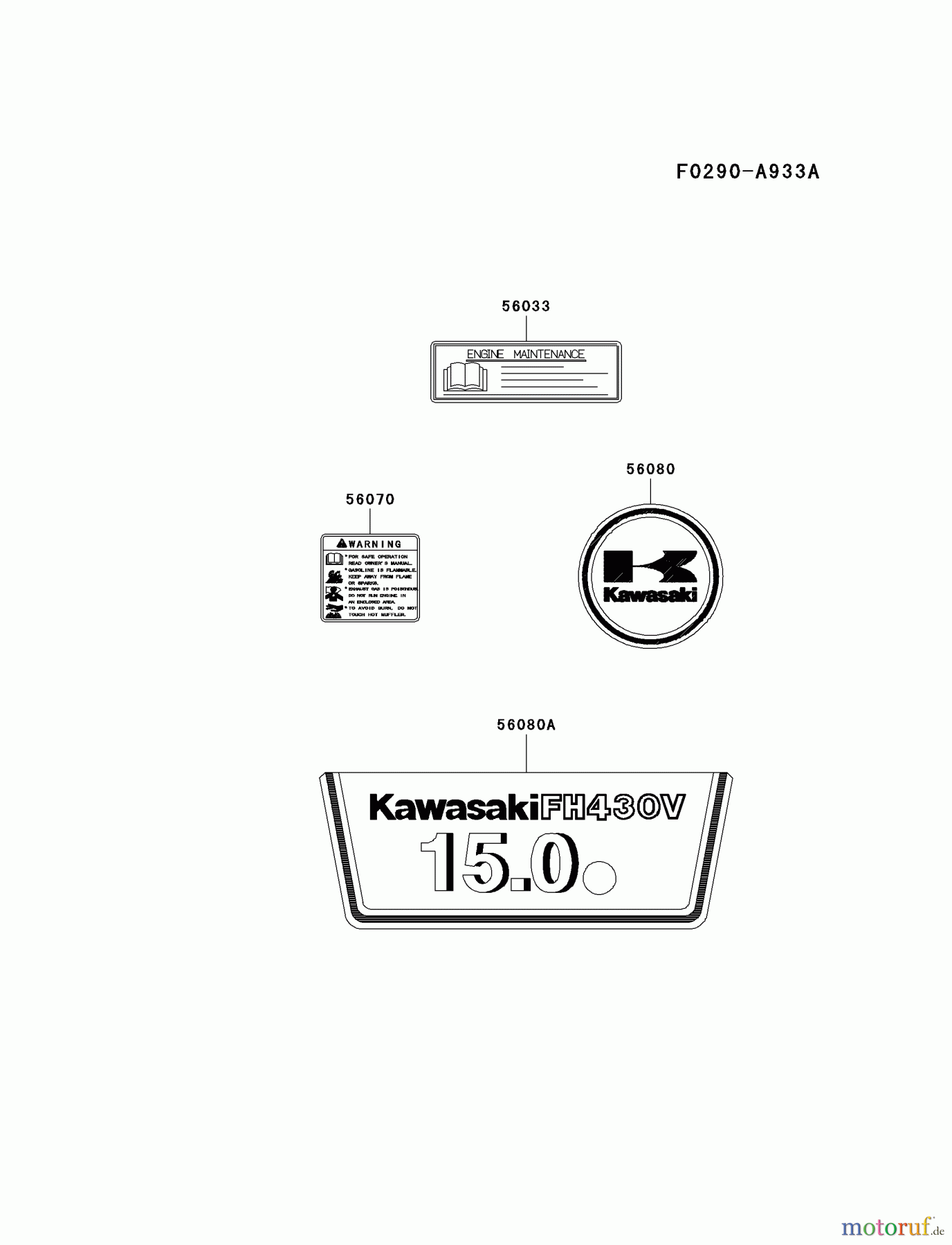  Kawasaki Motoren Motoren Vertikal FA210V - AS02 bis FH641V - DS24 FH430V-AS08 - Kawasaki FH430V 4-Stroke Engine LABEL