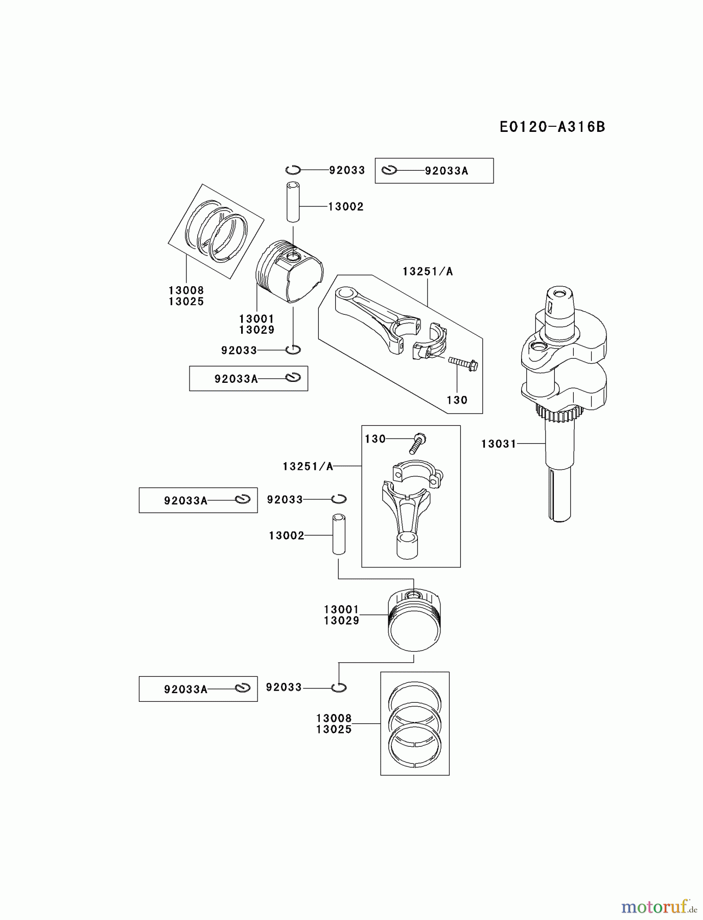  Kawasaki Motoren Motoren Vertikal FA210V - AS02 bis FH641V - DS24 FH381V-ES07 - Kawasaki FH381V 4-Stroke Engine PISTON/CRANKSHAFT