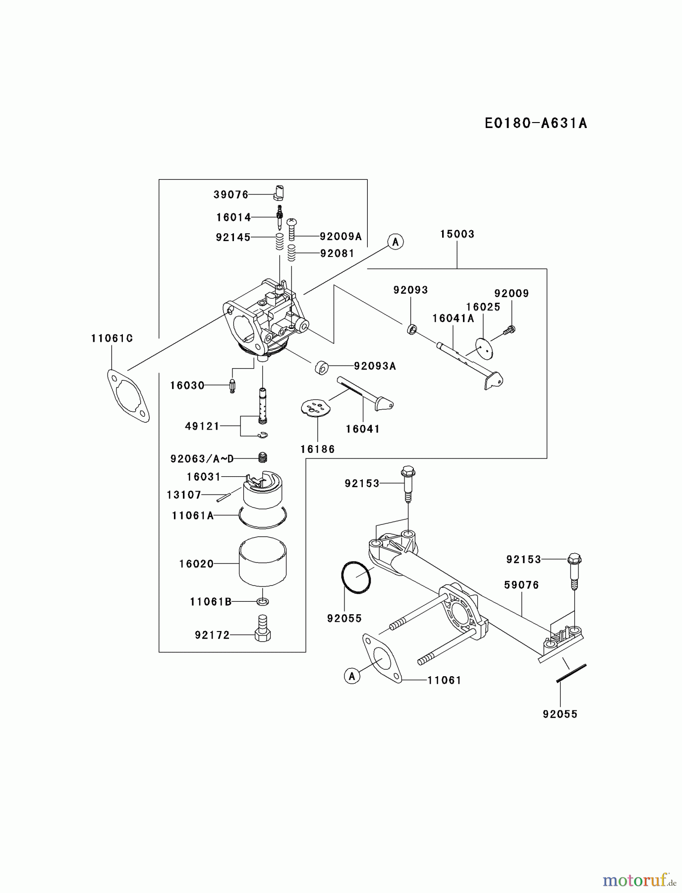  Kawasaki Motoren Motoren Vertikal FA210V - AS02 bis FH641V - DS24 FH381V-BS10 - Kawasaki FH381V 4-Stroke Engine CARBURETOR