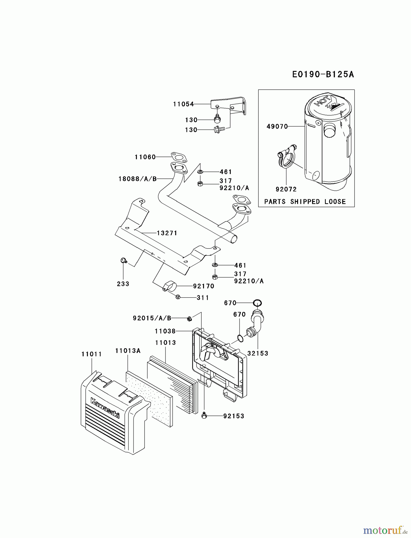  Kawasaki Motoren Motoren Vertikal FA210V - AS02 bis FH641V - DS24 FH430V-DS03 - Kawasaki FH430V 4-Stroke Engine AIR-FILTER/MUFFLER