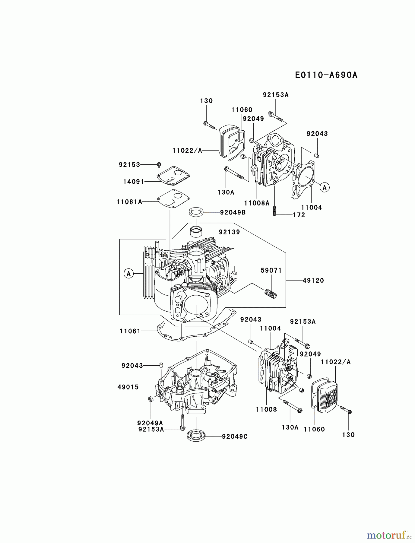  Kawasaki Motoren Motoren Vertikal FA210V - AS02 bis FH641V - DS24 FH430V-DS04 - Kawasaki FH430V 4-Stroke Engine CYLINDER/CRANKCASE