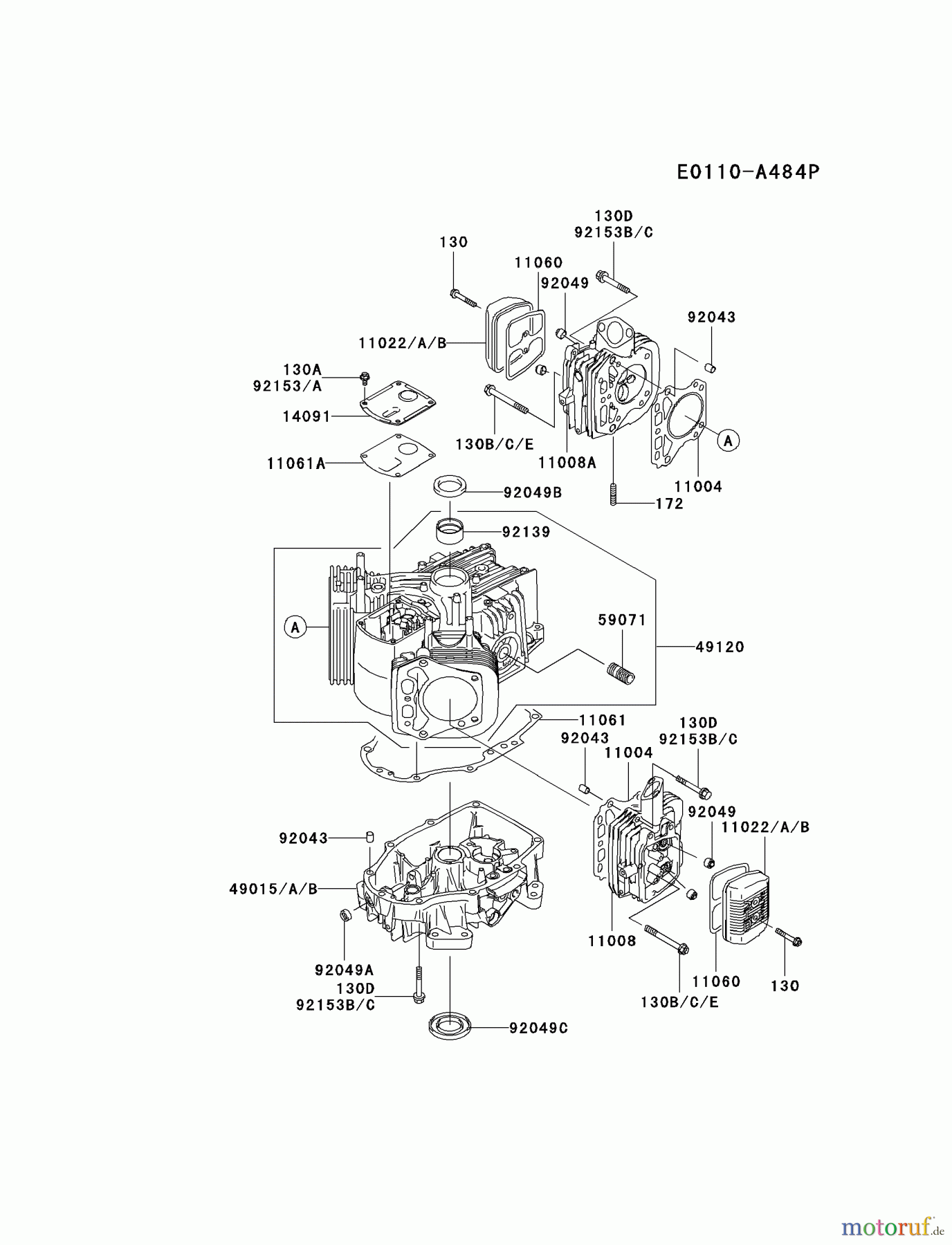  Kawasaki Motoren Motoren Vertikal FA210V - AS02 bis FH641V - DS24 FH381V-DS11 - Kawasaki FH381V 4-Stroke Engine CYLINDER/CRANKCASE