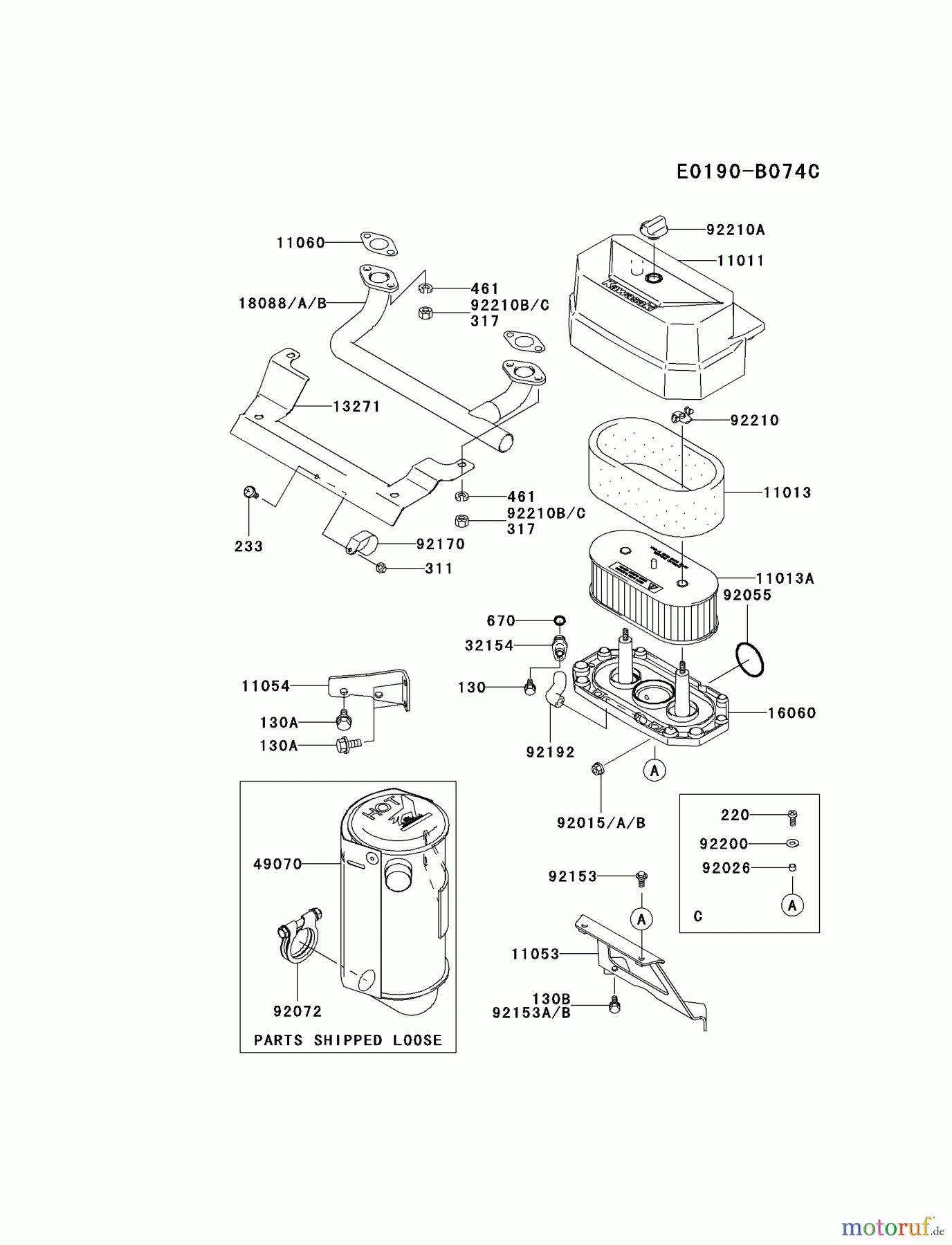  Kawasaki Motoren Motoren Vertikal FA210V - AS02 bis FH641V - DS24 FH430V-CS20 - Kawasaki FH430V 4-Stroke Engine AIR-FILTER/MUFFLER