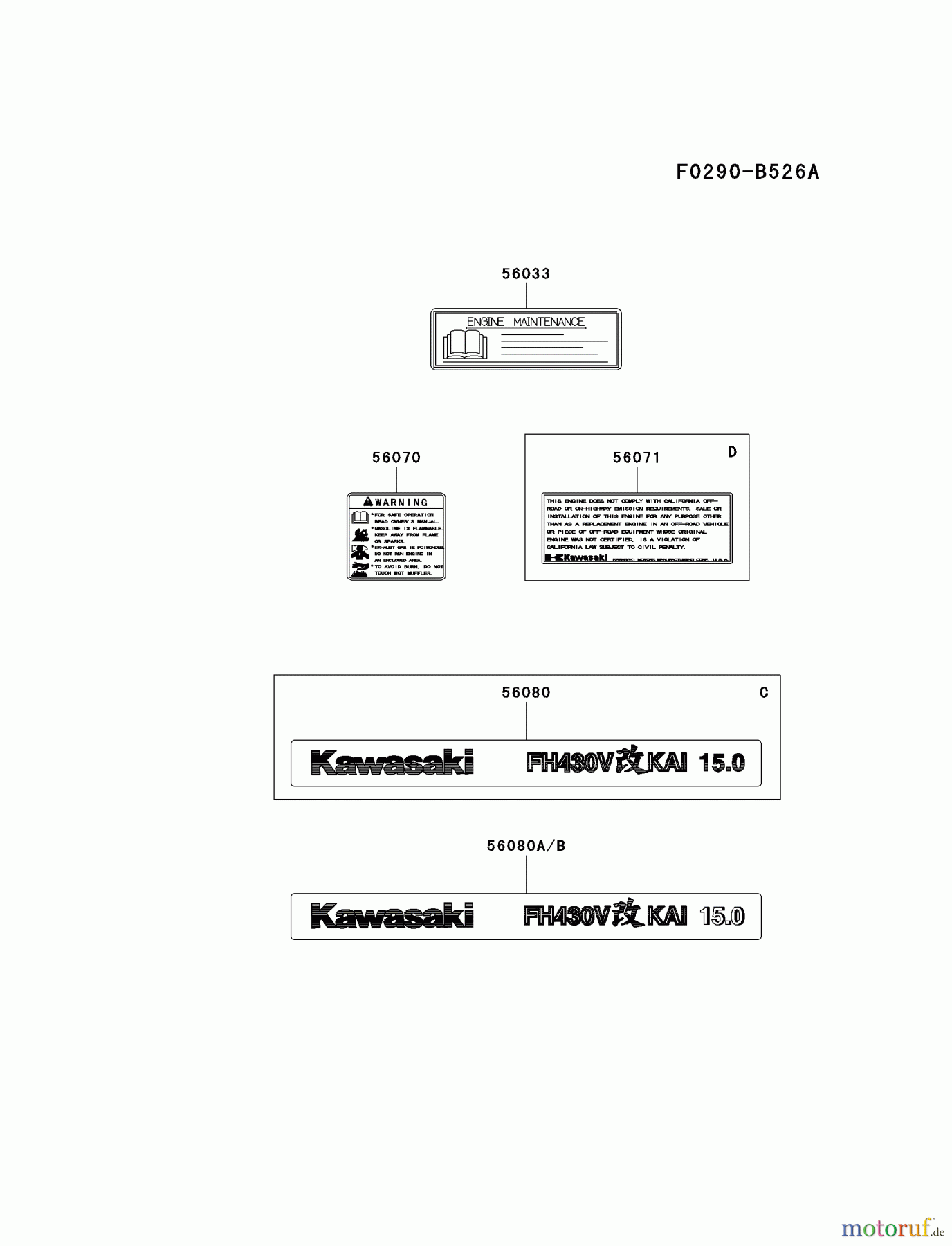  Kawasaki Motoren Motoren Vertikal FA210V - AS02 bis FH641V - DS24 FH430V-DS20 - Kawasaki FH430V 4-Stroke Engine LABEL