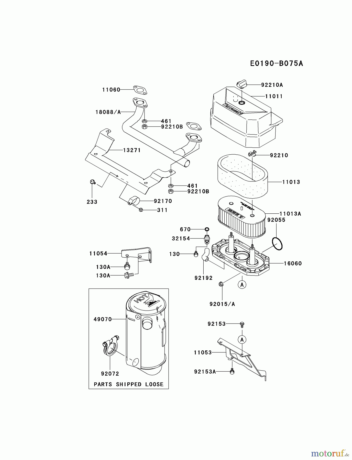  Kawasaki Motoren Motoren Vertikal FA210V - AS02 bis FH641V - DS24 FH430V-DS21 - Kawasaki FH430V 4-Stroke Engine AIR-FILTER/MUFFLER