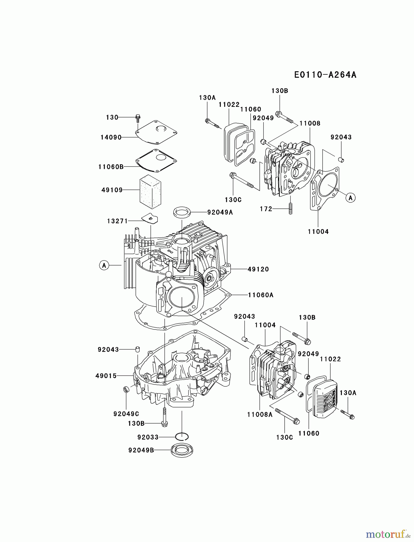  Kawasaki Motoren Motoren Vertikal FA210V - AS02 bis FH641V - DS24 FH451V-AS01 - Kawasaki FH451V 4-Stroke Engine CYLINDER/CRANKCASE