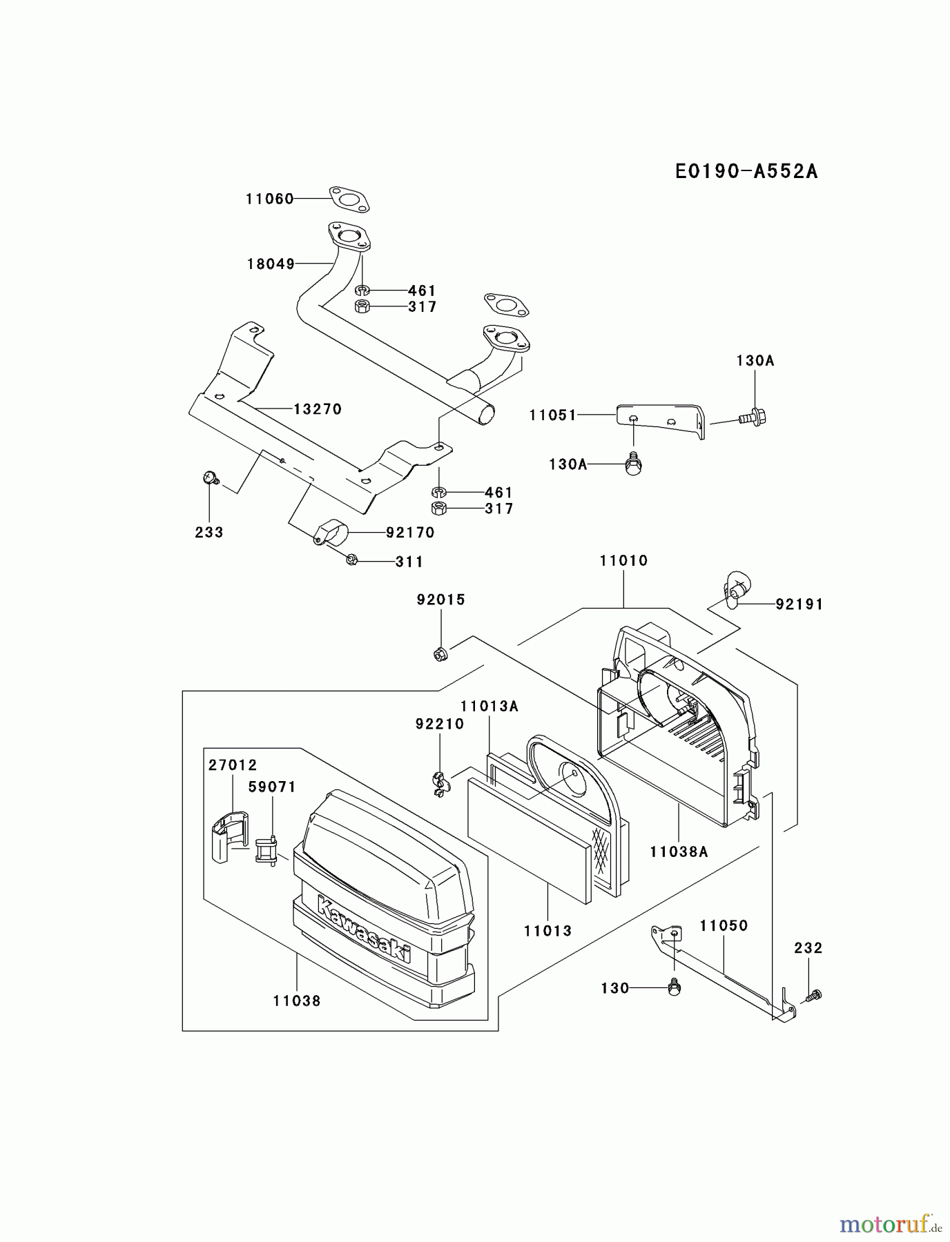  Kawasaki Motoren Motoren Vertikal FA210V - AS02 bis FH641V - DS24 FH451V-AS17 - Kawasaki FH451V 4-Stroke Engine AIR-FILTER/MUFFLER