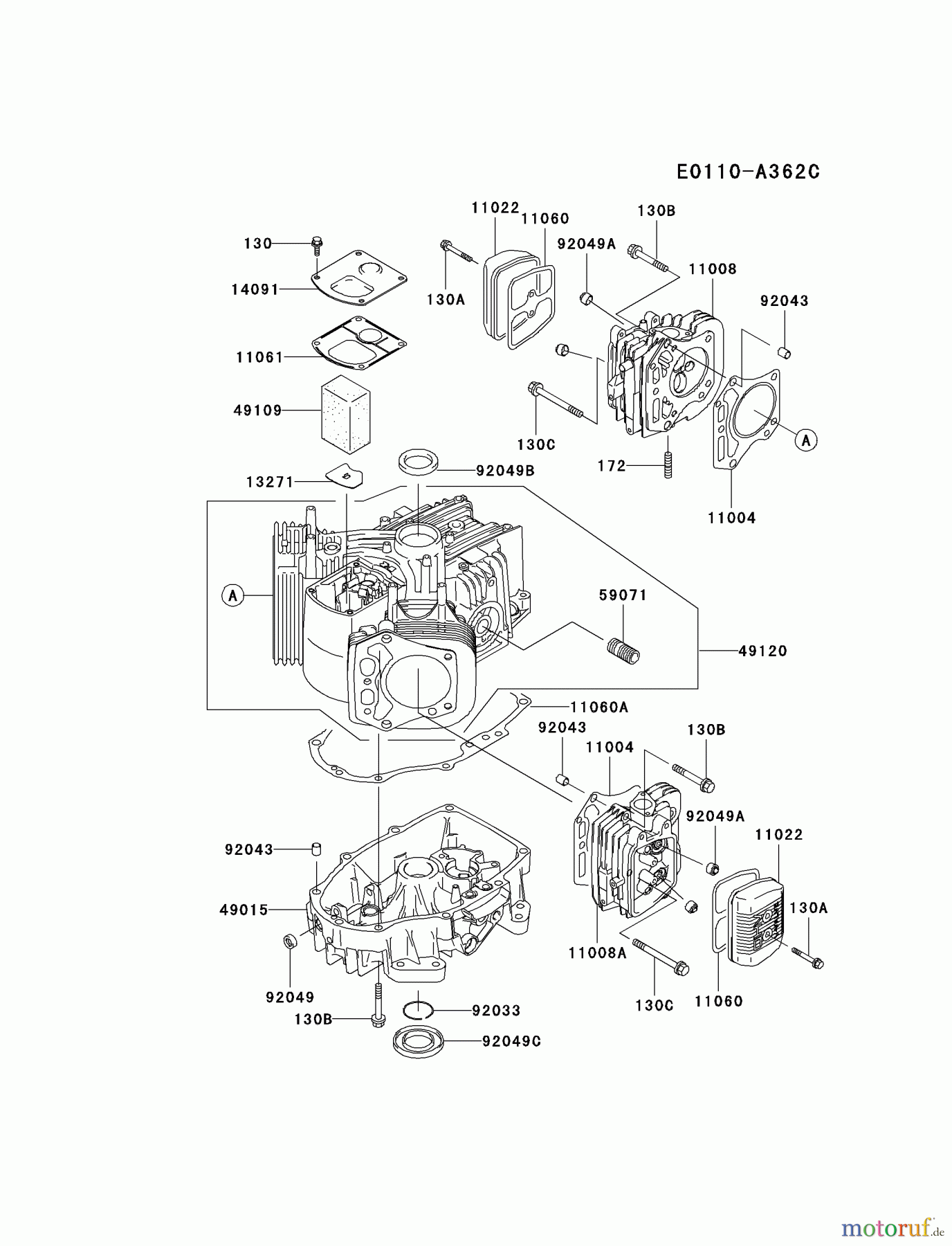  Kawasaki Motoren Motoren Vertikal FA210V - AS02 bis FH641V - DS24 FH451V-AS18 - Kawasaki FH451V 4-Stroke Engine CYLINDER/CRANKCASE