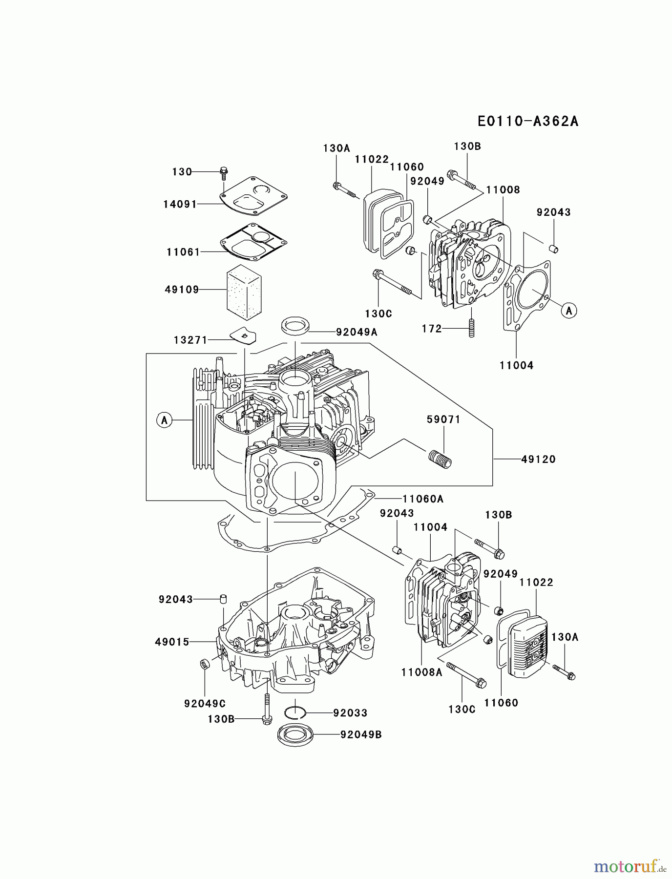  Kawasaki Motoren Motoren Vertikal FA210V - AS02 bis FH641V - DS24 FH451V-BS12 - Kawasaki FH451V 4-Stroke Engine CYLINDER/CRANKCASE