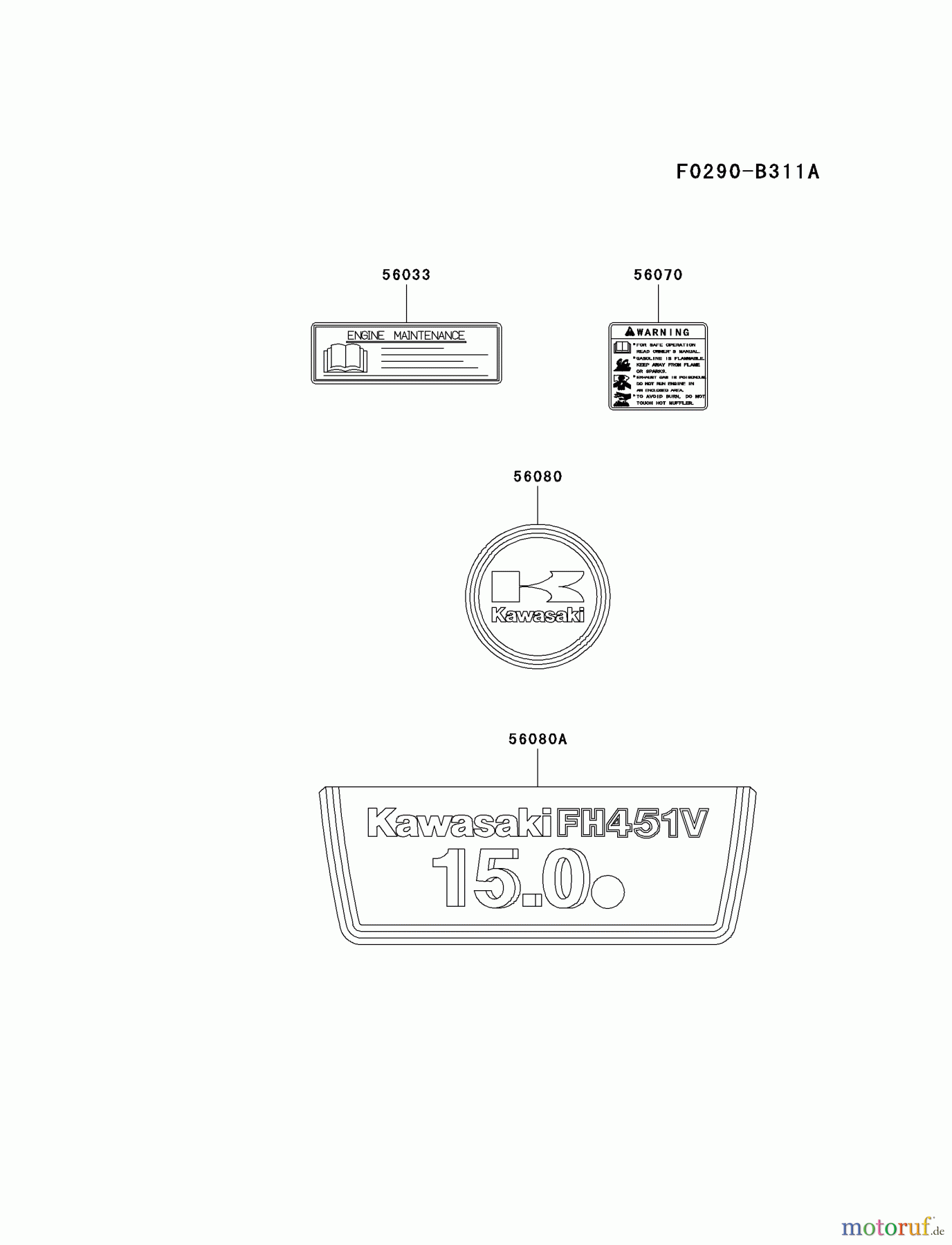  Kawasaki Motoren Motoren Vertikal FA210V - AS02 bis FH641V - DS24 FH451V-CS02 - Kawasaki FH451V 4-Stroke Engine LABEL