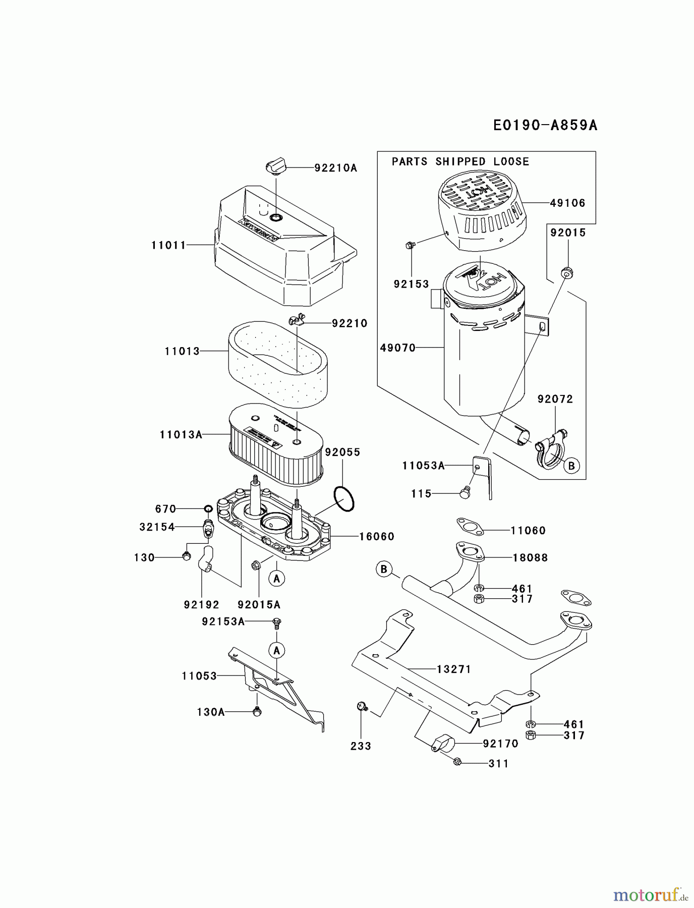  Kawasaki Motoren Motoren Vertikal FA210V - AS02 bis FH641V - DS24 FH480V-AS24 - Kawasaki FH480V 4-Stroke Engine AIR-FILTER/MUFFLER