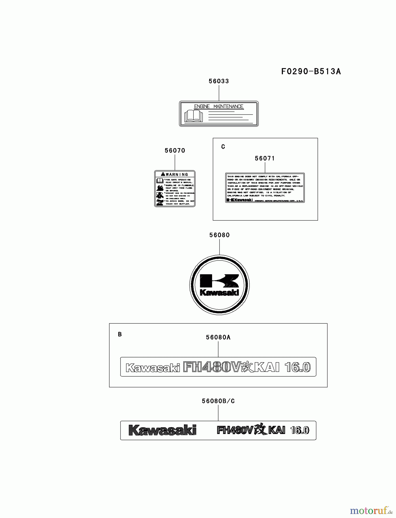  Kawasaki Motoren Motoren Vertikal FA210V - AS02 bis FH641V - DS24 FH480V-DS21 - Kawasaki FH480V 4-Stroke Engine LABEL