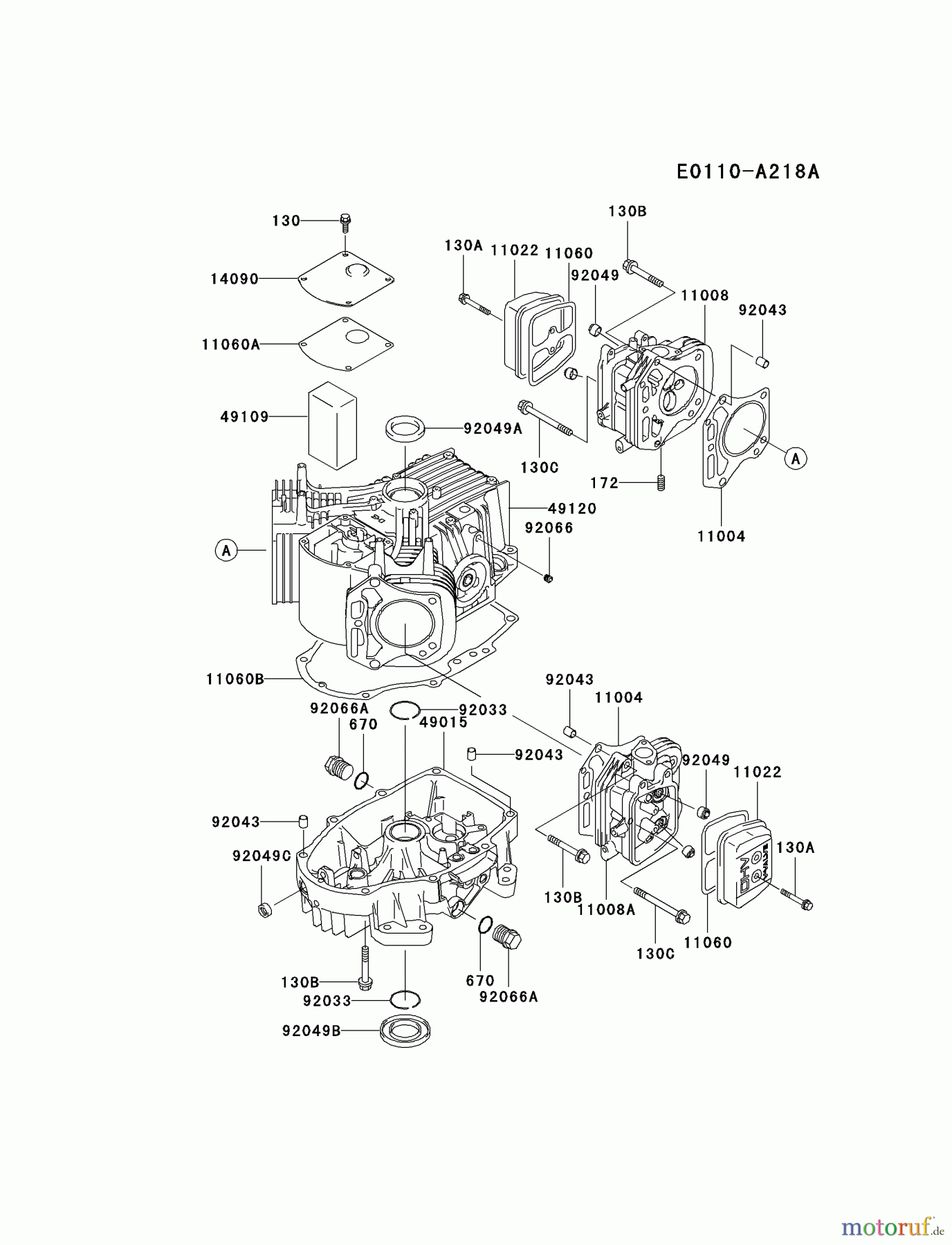  Kawasaki Motoren Motoren Vertikal FA210V - AS02 bis FH641V - DS24 FH500V-AS02 - Kawasaki FH500V 4-Stroke Engine CYLINDER/CRANKCASE