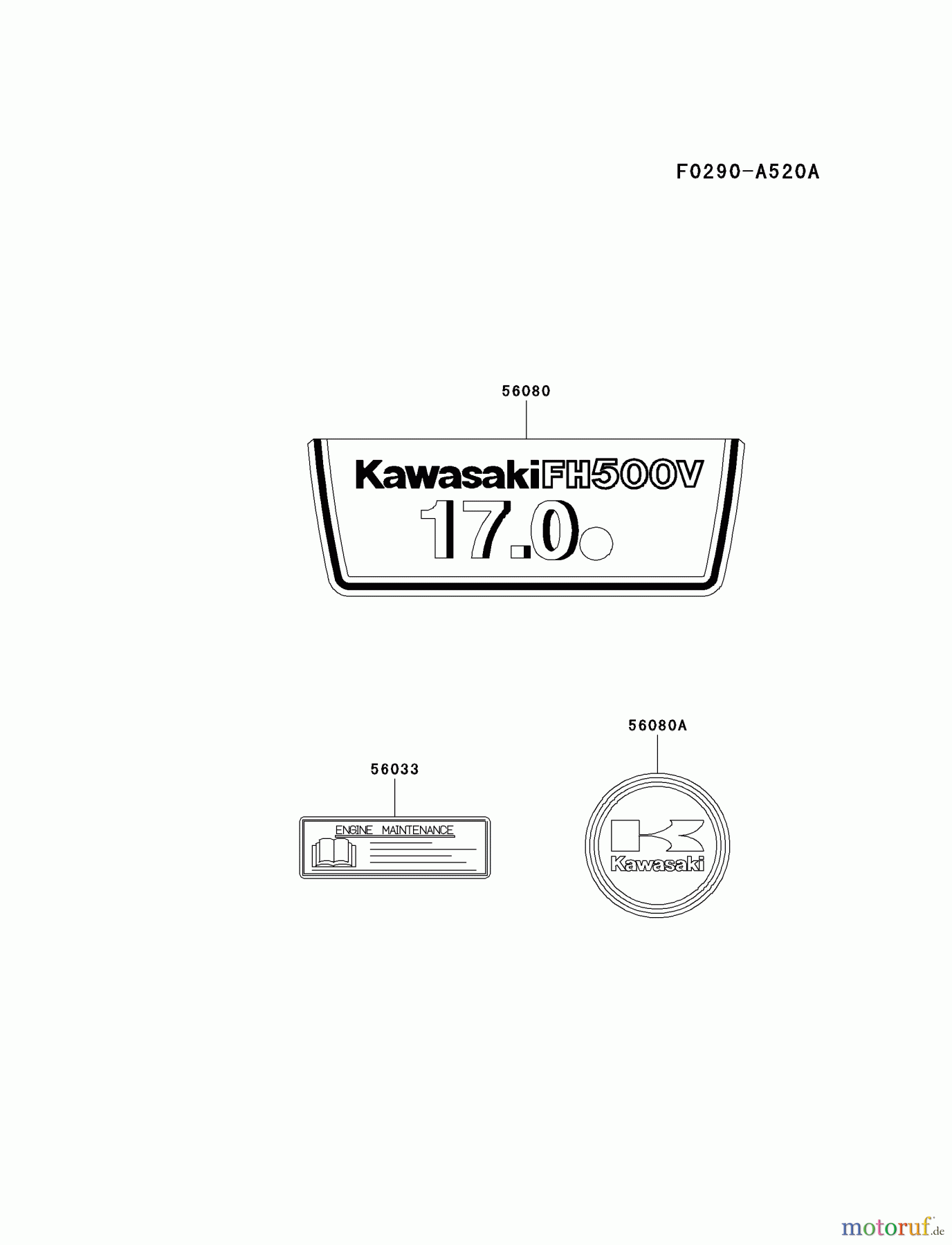  Kawasaki Motoren Motoren Vertikal FA210V - AS02 bis FH641V - DS24 FH500V-AS05 - Kawasaki FH500V 4-Stroke Engine LABEL