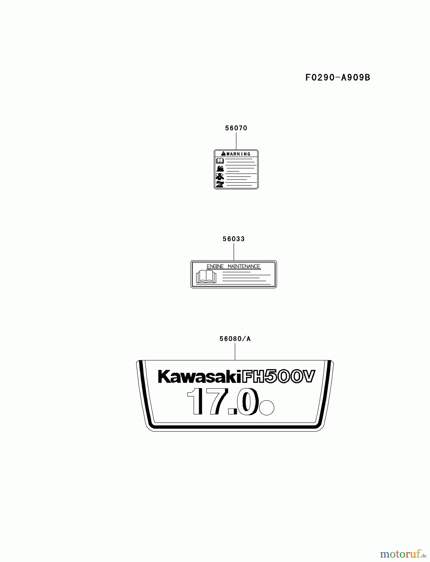  Kawasaki Motoren Motoren Vertikal FA210V - AS02 bis FH641V - DS24 FH500V-AS15 - Kawasaki FH500V 4-Stroke Engine LABEL