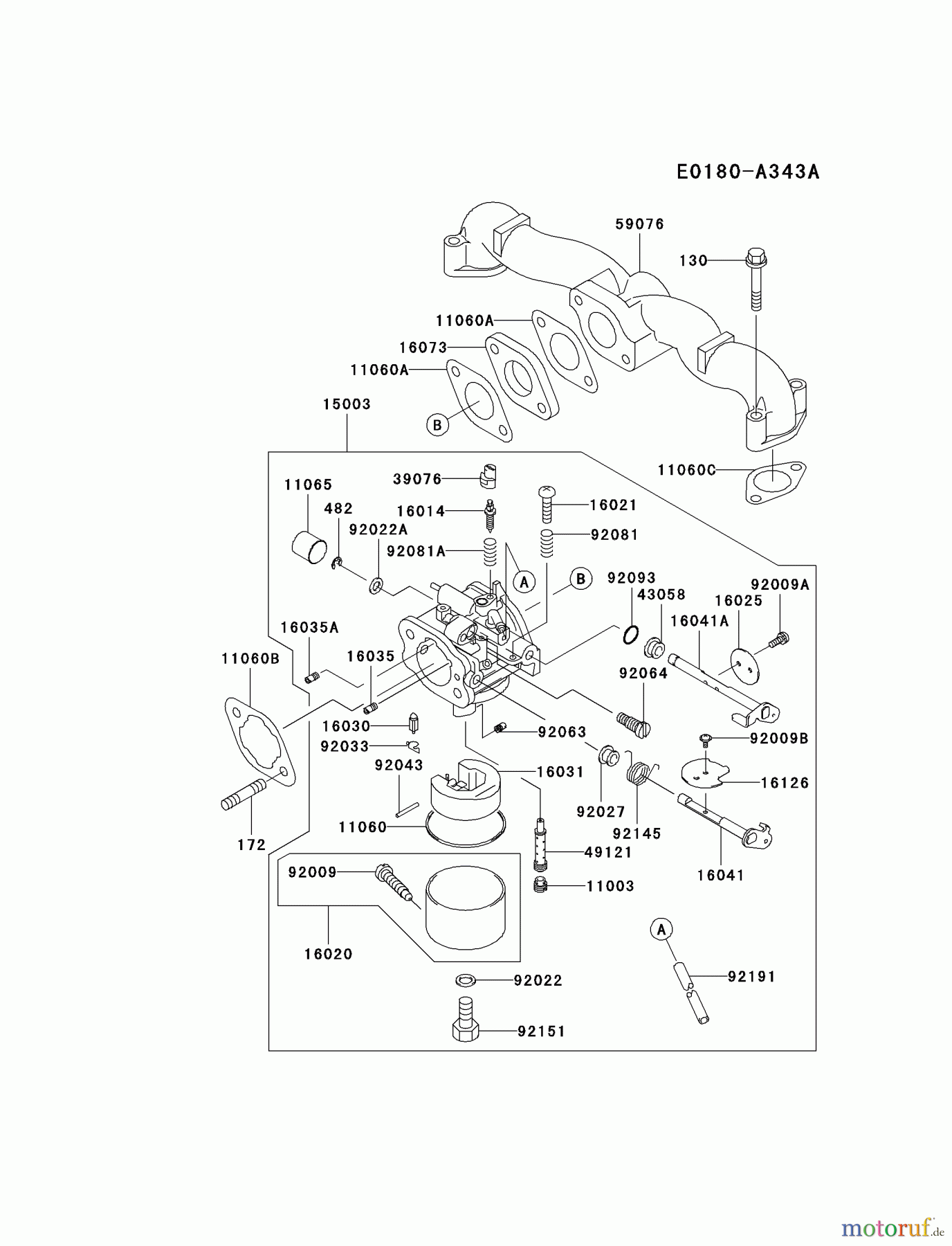  Kawasaki Motoren Motoren Vertikal FA210V - AS02 bis FH641V - DS24 FH500V-AS17 - Kawasaki FH500V 4-Stroke Engine CARBURETOR