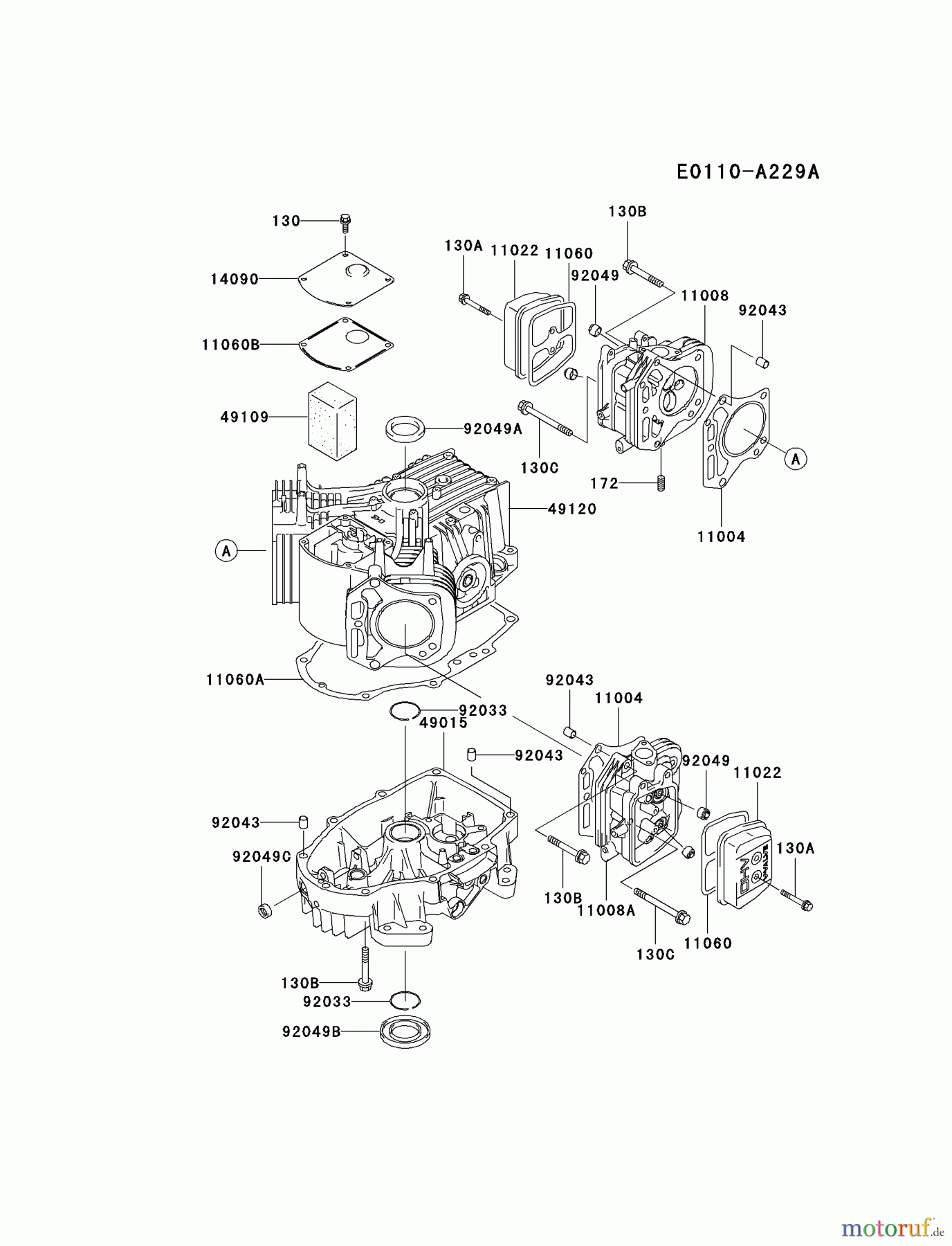  Kawasaki Motoren Motoren Vertikal FA210V - AS02 bis FH641V - DS24 FH500V-AS16 - Kawasaki FH500V 4-Stroke Engine CYLINDER/CRANKCASE