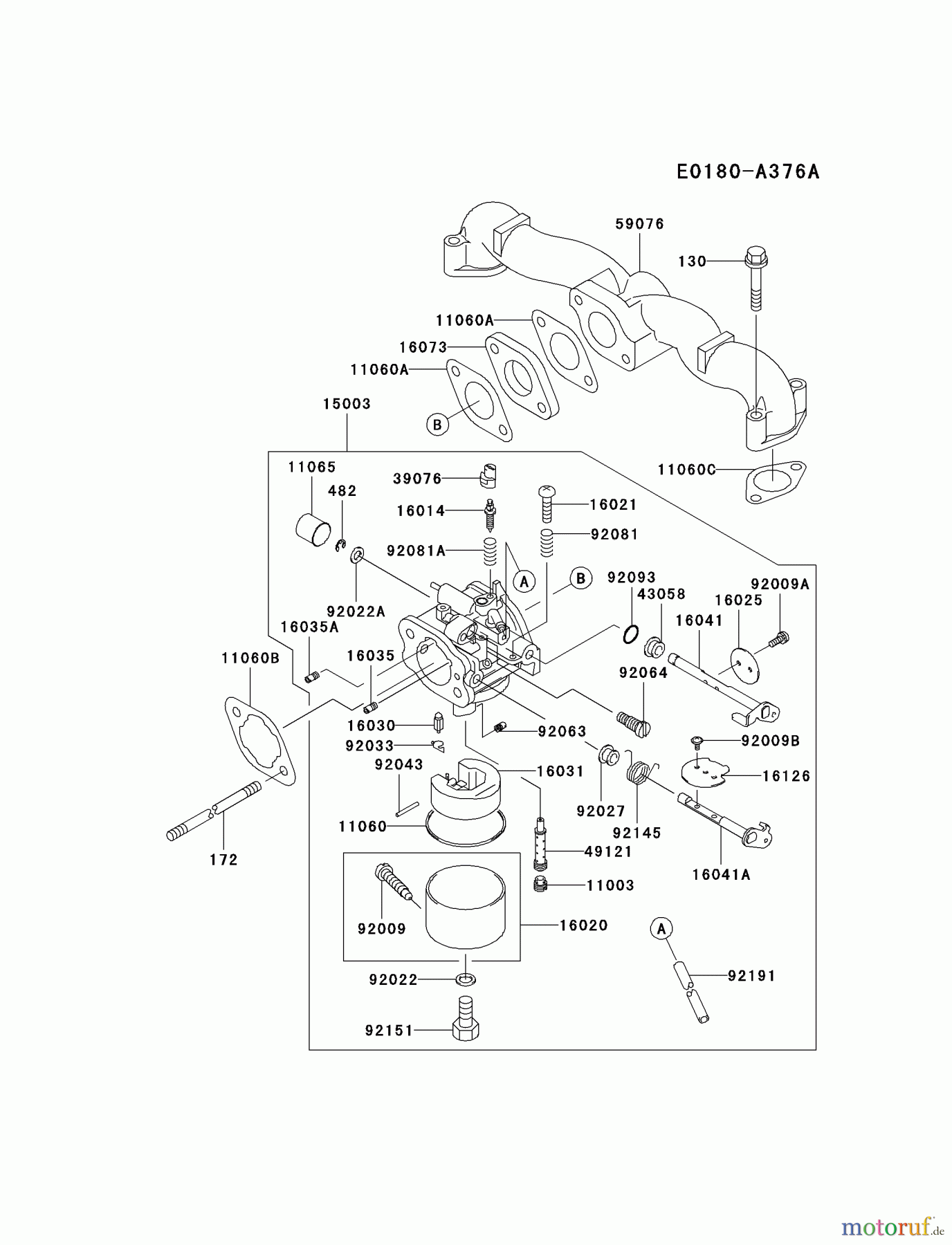  Kawasaki Motoren Motoren Vertikal FA210V - AS02 bis FH641V - DS24 FH451V-AS05 - Kawasaki FH451V 4-Stroke Engine CARBURETOR