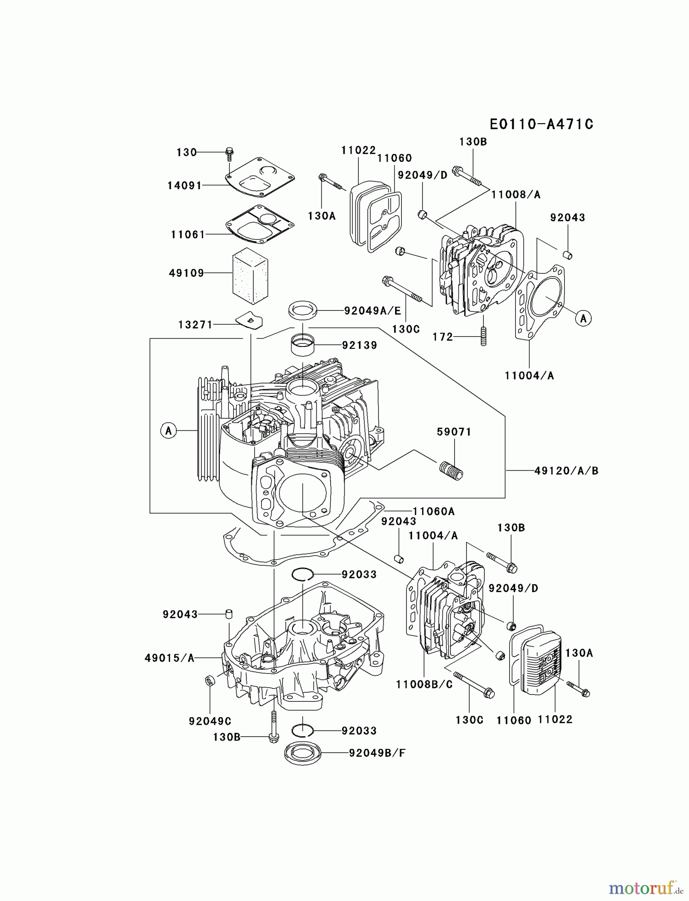  Kawasaki Motoren Motoren Vertikal FA210V - AS02 bis FH641V - DS24 FH500V-AS23 - Kawasaki FH500V 4-Stroke Engine CYLINDER/CRANKCASE